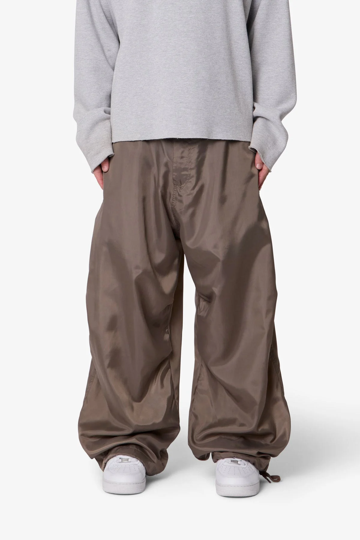 Cinched Baggy Nylon Pants - Olive - Image 2