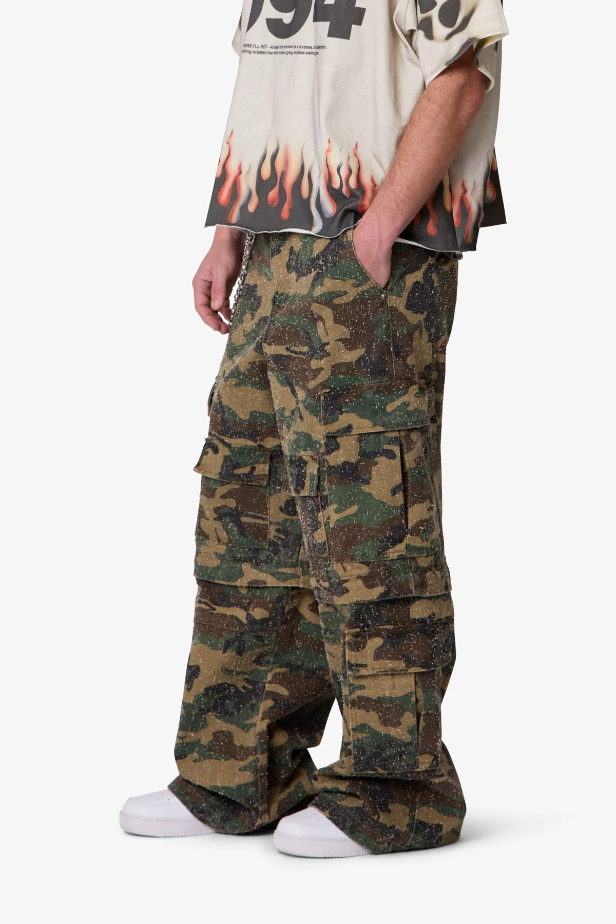 Distressed Rave Cargo Pants - Camo - Image 6