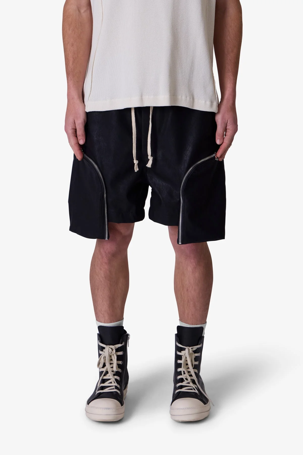 Leather Pocket Geo Shorts - Black - Image 2