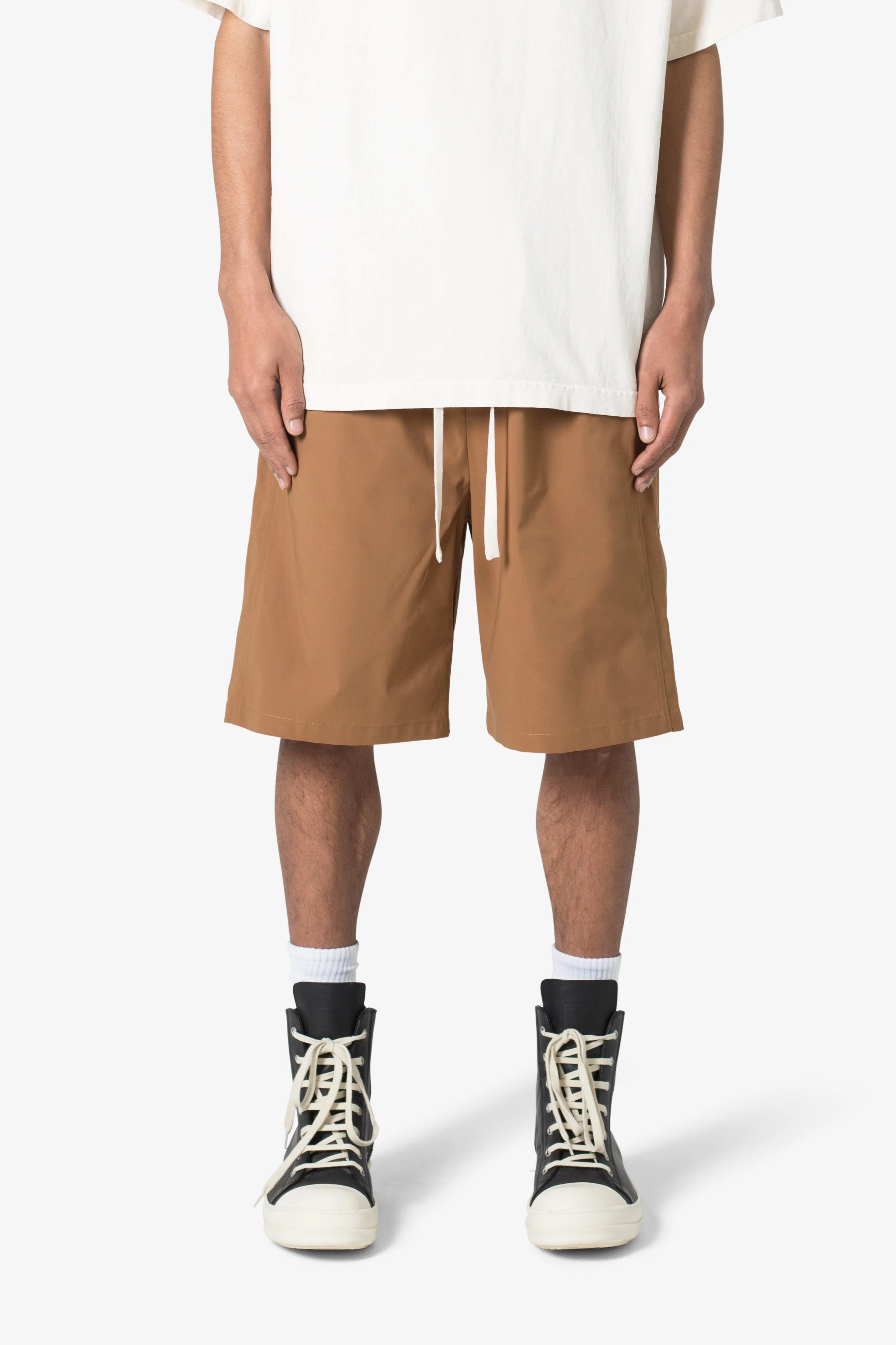 Side Snap Nylon Shorts - Brown - Image 3