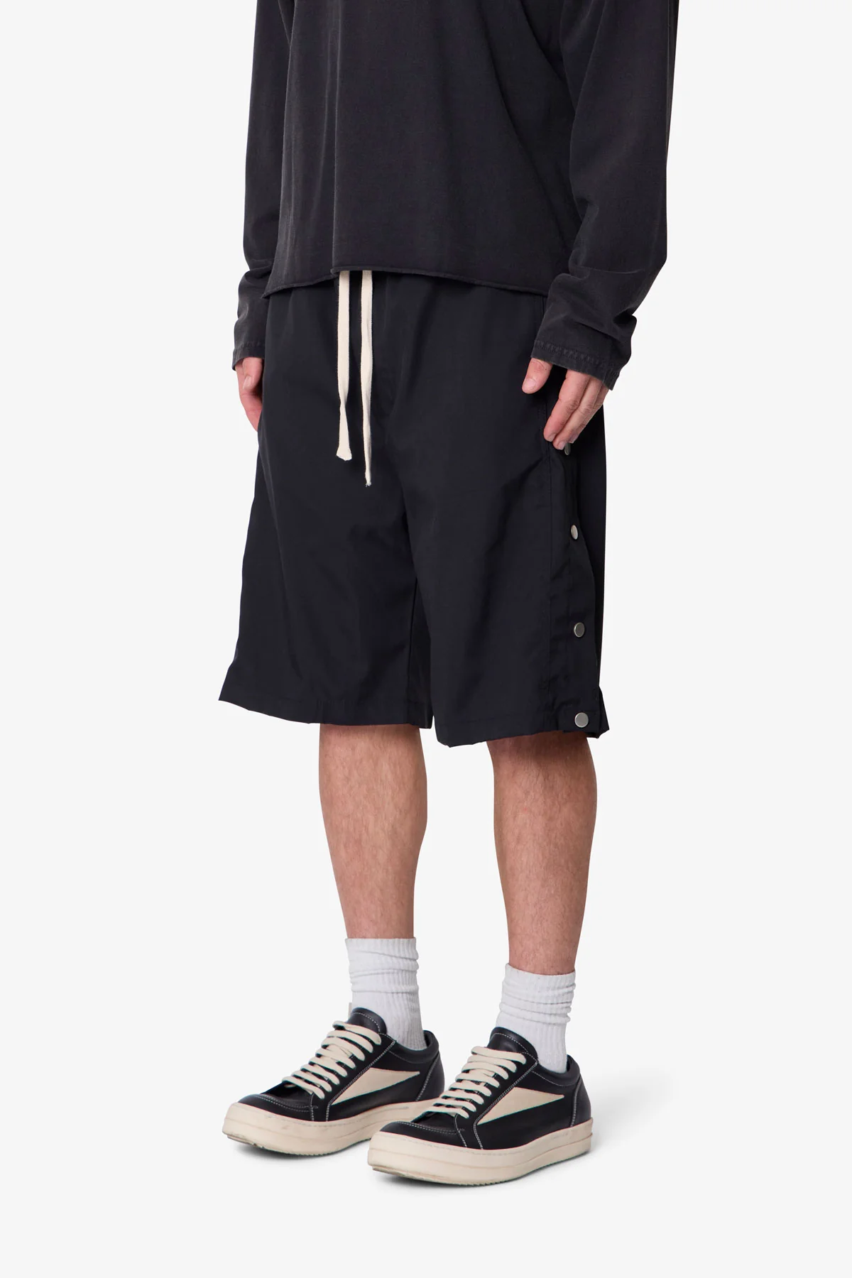 Side Snap Nylon Shorts - Black - Image 3