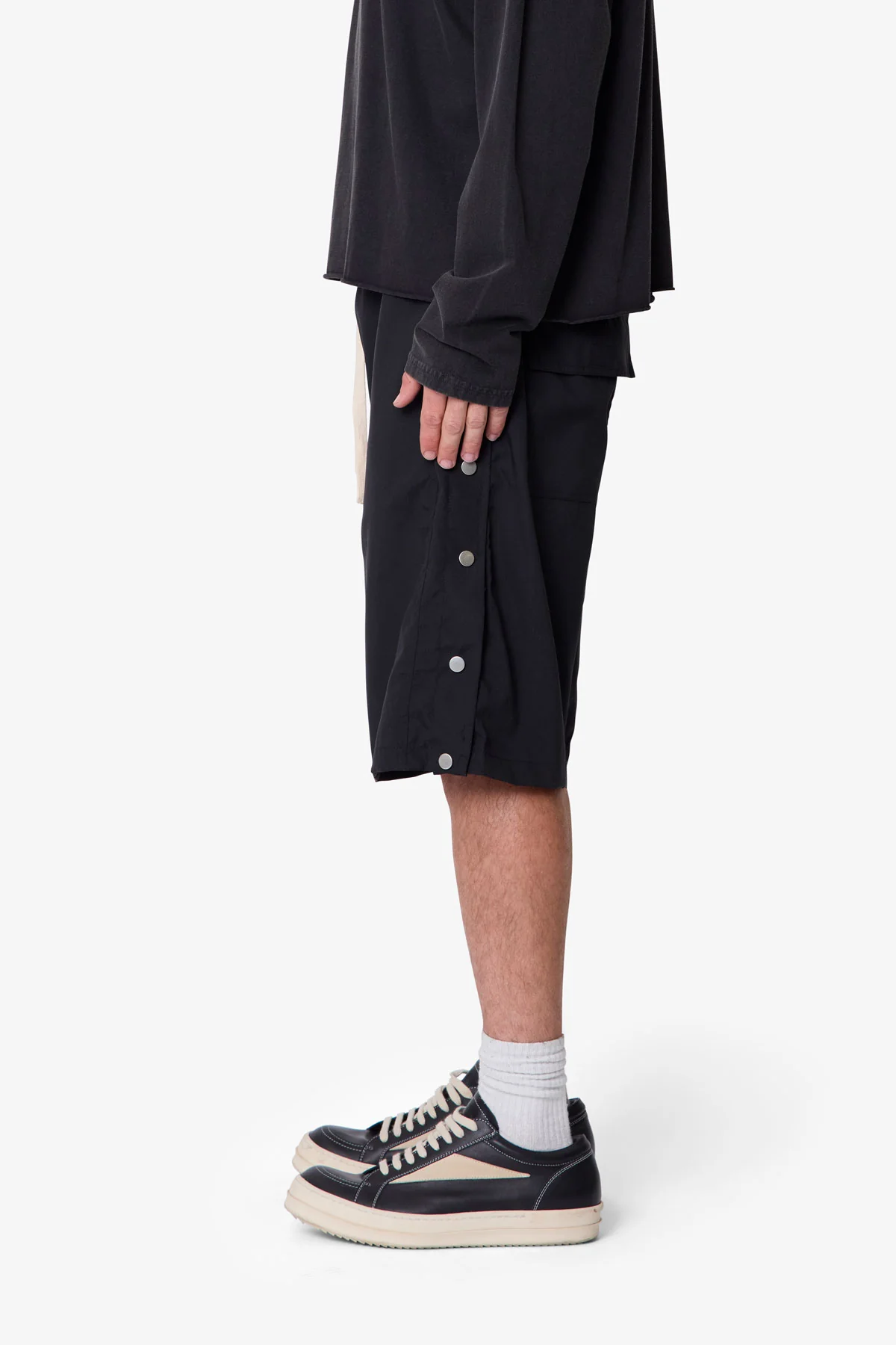 Side Snap Nylon Shorts - Black - Image 4