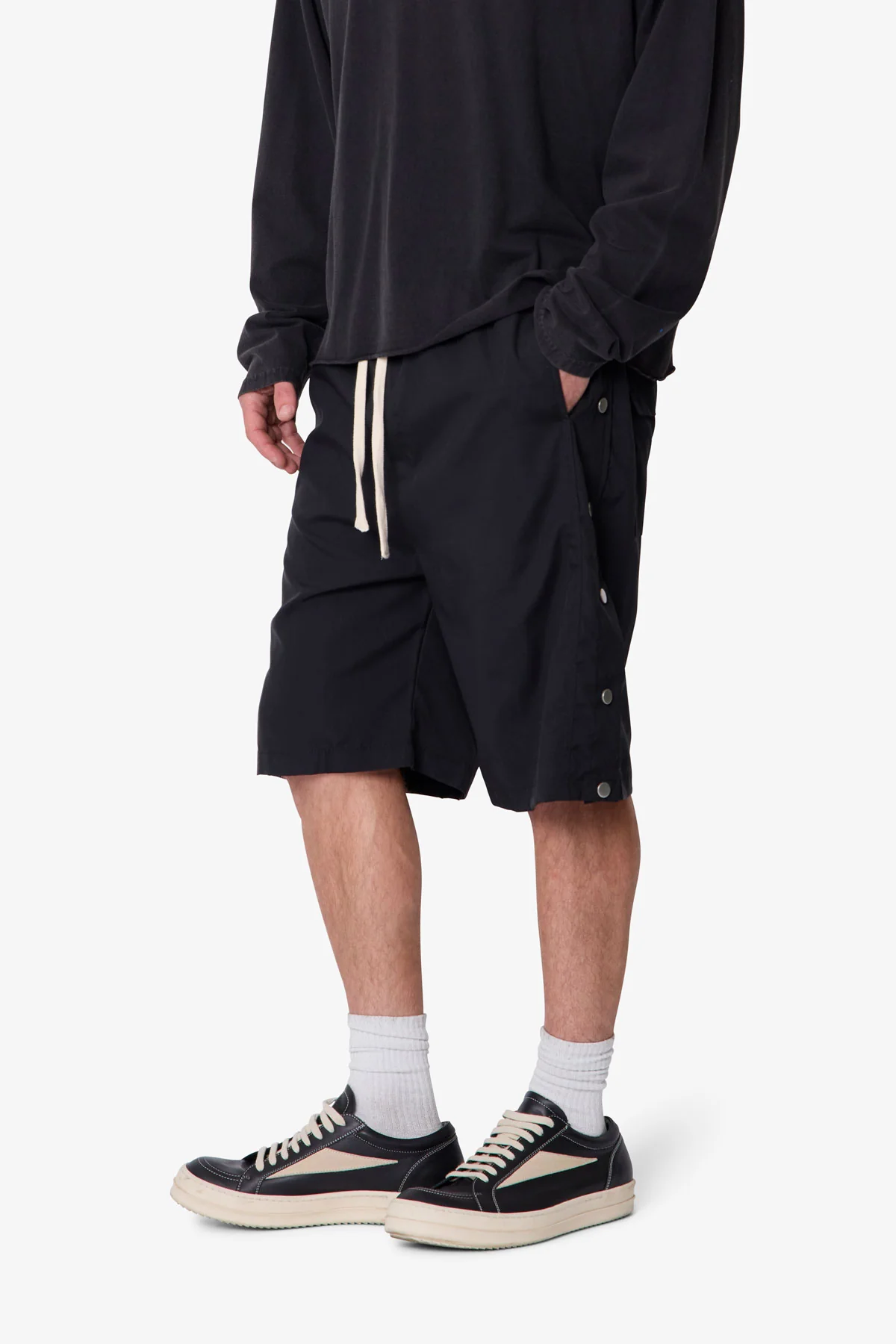 Side Snap Nylon Shorts - Black - Image 6