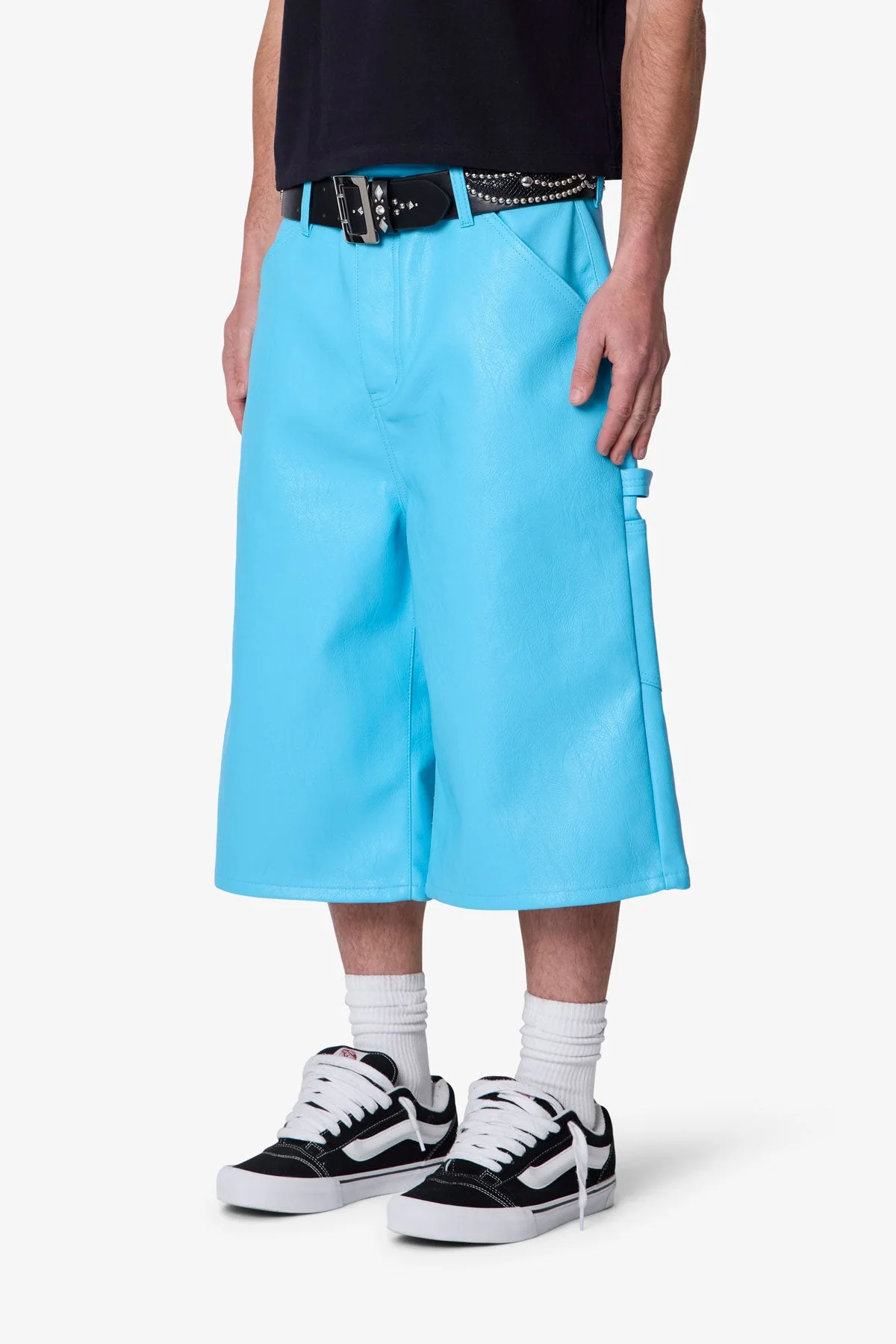Ultra Baggy Leather Work Shorts - Blue - Image 3