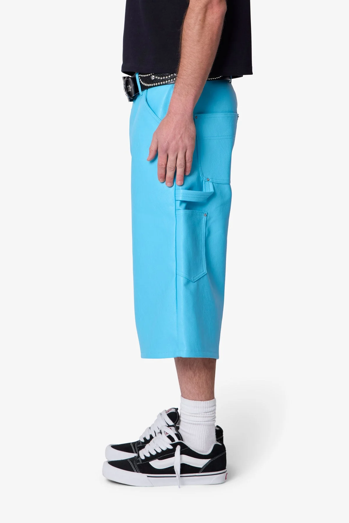Ultra Baggy Leather Work Shorts - Blue - Image 4