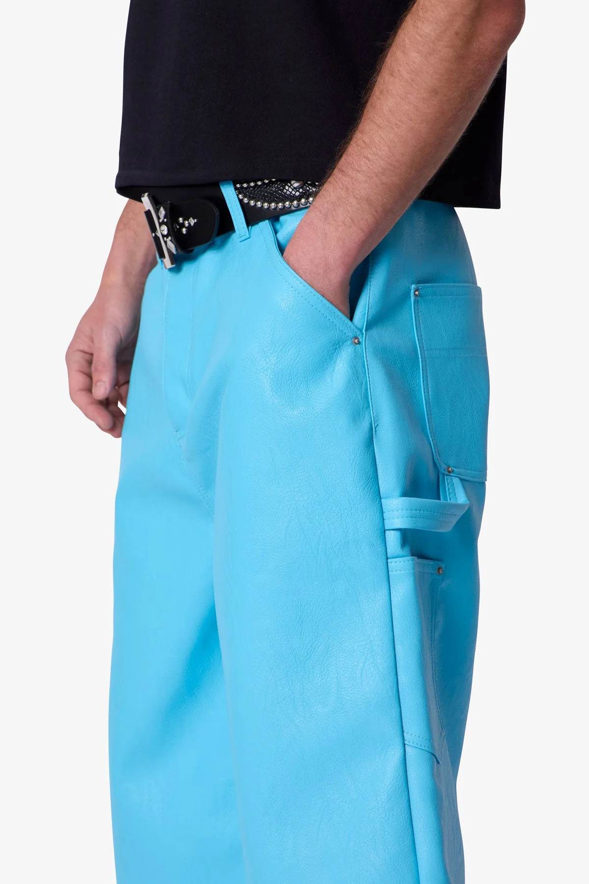 Ultra Baggy Leather Work Shorts - Blue - Image 7