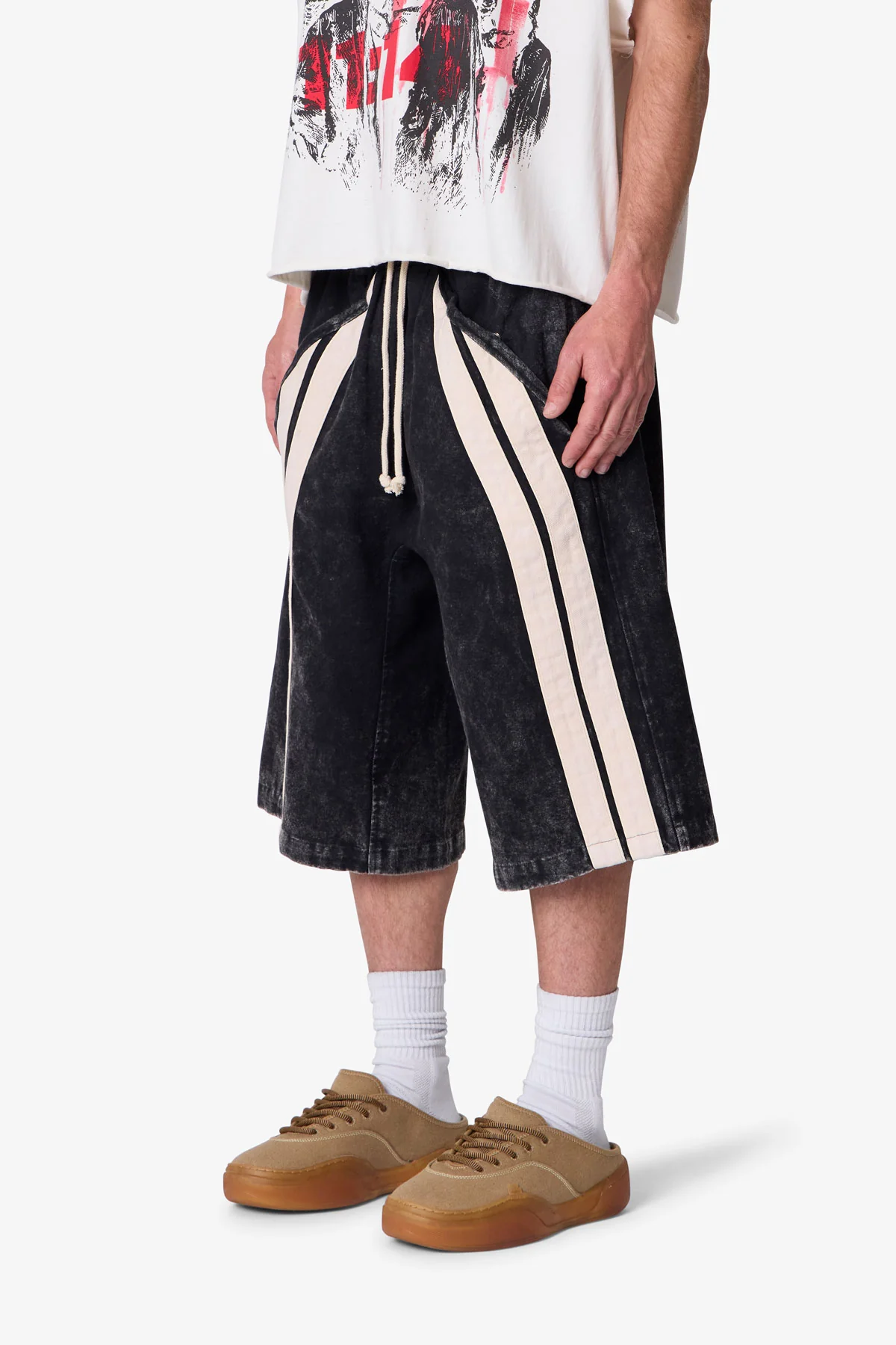 Ultra Baggy Stripe Twill Shorts - Washed Black - Image 3