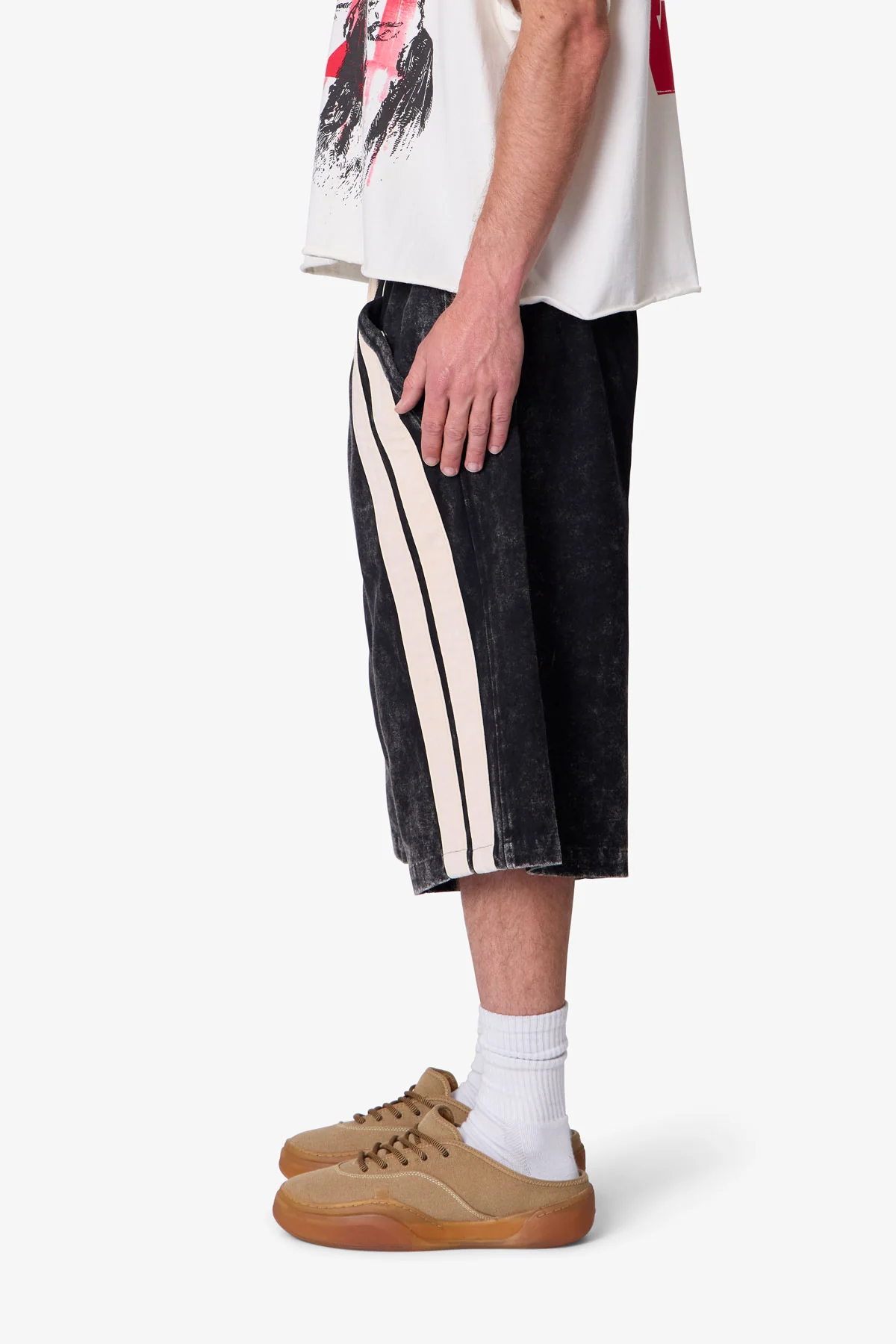 Ultra Baggy Stripe Twill Shorts - Washed Black - Image 4