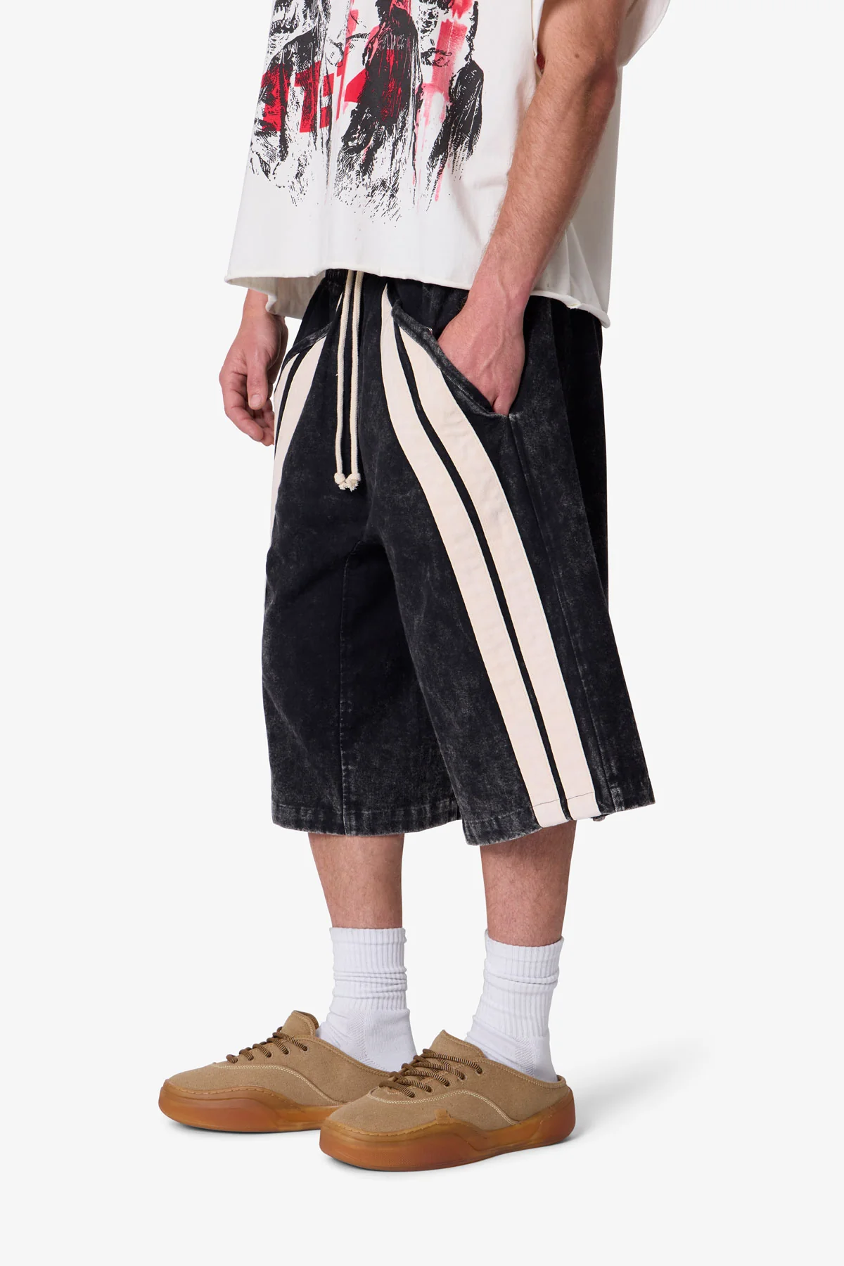 Ultra Baggy Stripe Twill Shorts - Washed Black - Image 7