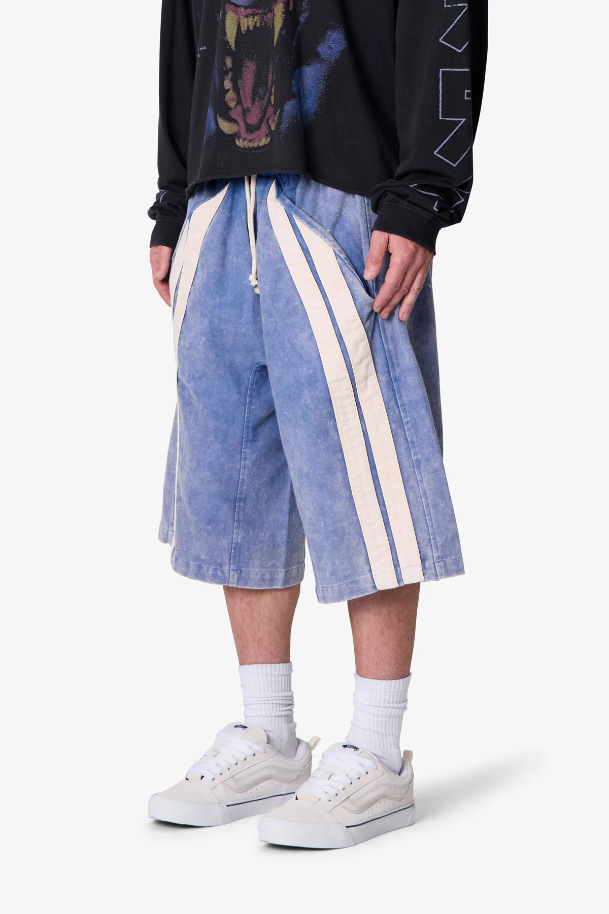 Ultra Baggy Stripe Twill Shorts - Washed Blue - Image 3