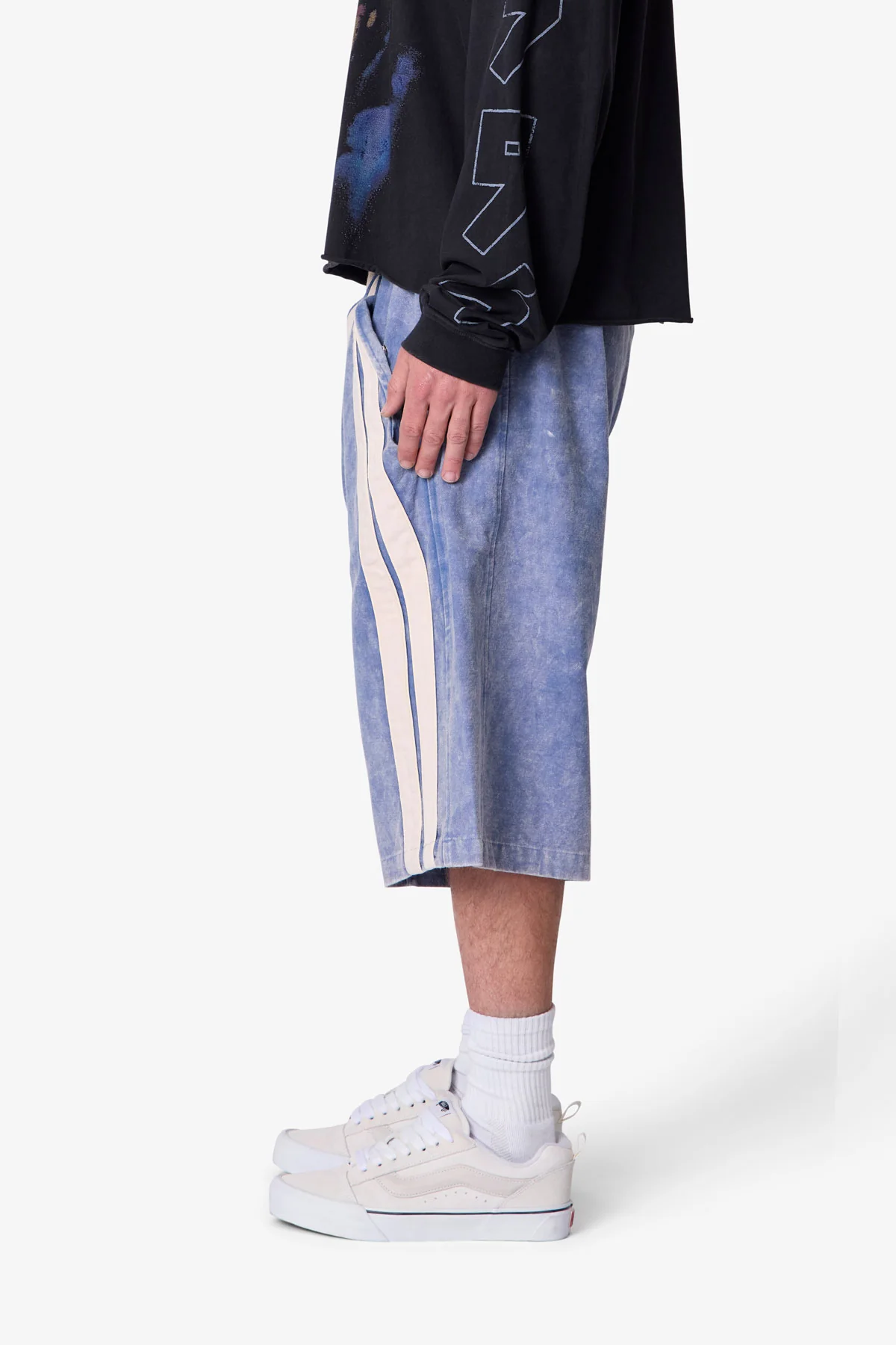 Ultra Baggy Stripe Twill Shorts - Washed Blue - Image 4