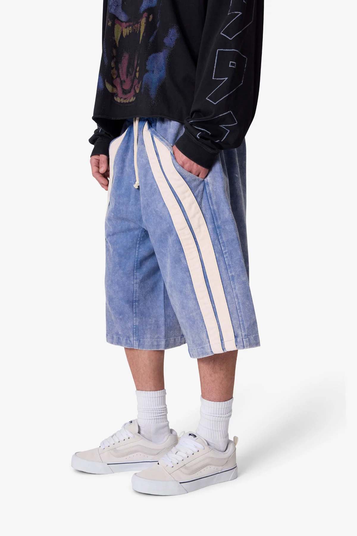 Ultra Baggy Stripe Twill Shorts - Washed Blue - Image 6