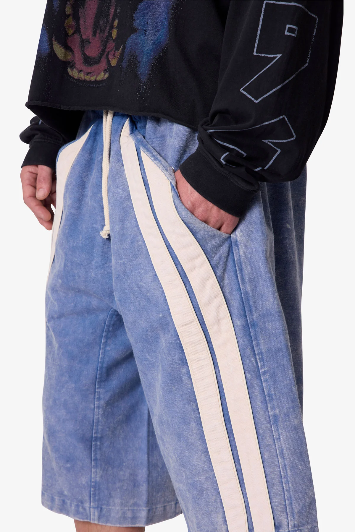 Ultra Baggy Stripe Twill Shorts - Washed Blue - Image 7