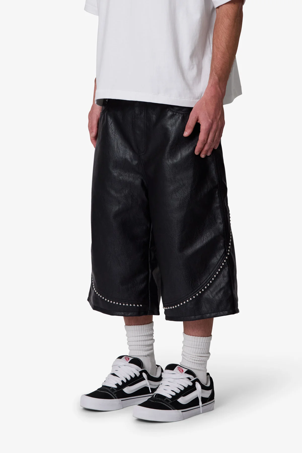 Ultra Baggy Studded Leather Shorts - Black - Image 3