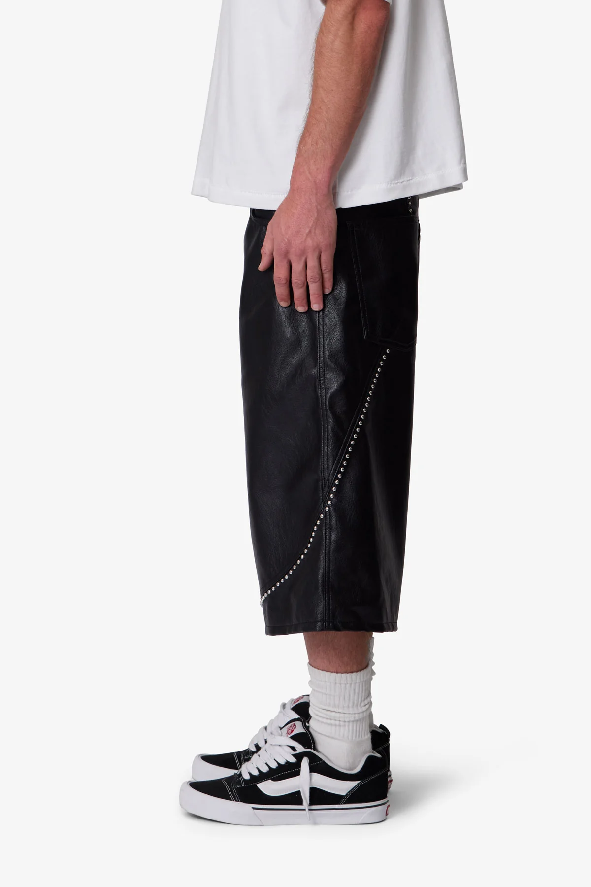 Ultra Baggy Studded Leather Shorts - Black - Image 4