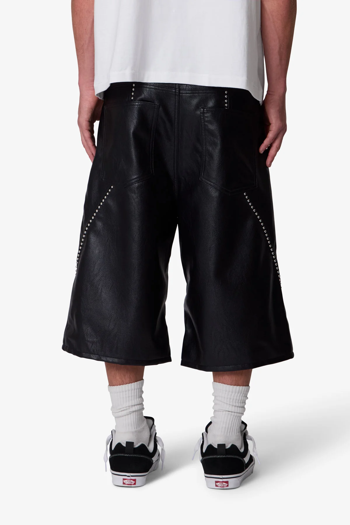 Ultra Baggy Studded Leather Shorts - Black - Image 5