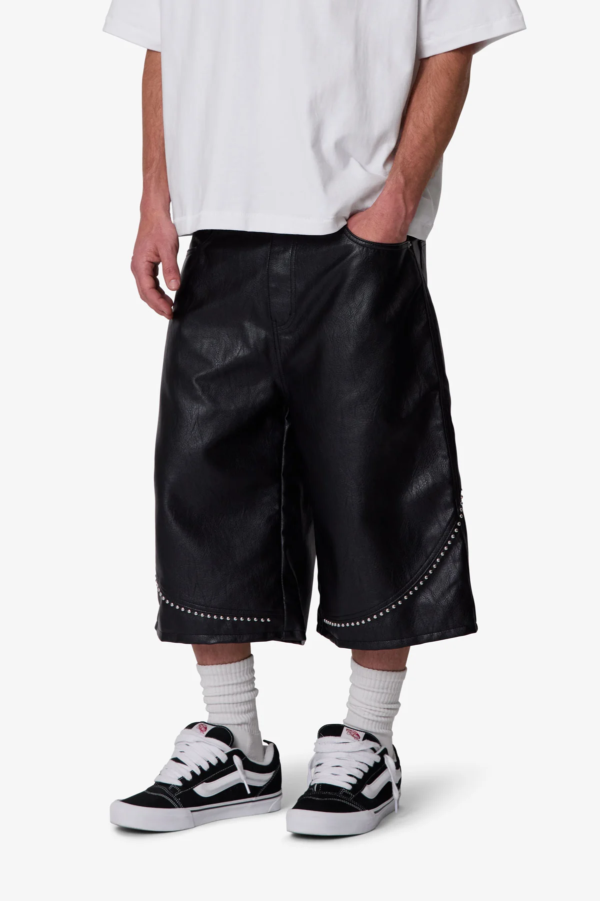 Ultra Baggy Studded Leather Shorts - Black - Image 6