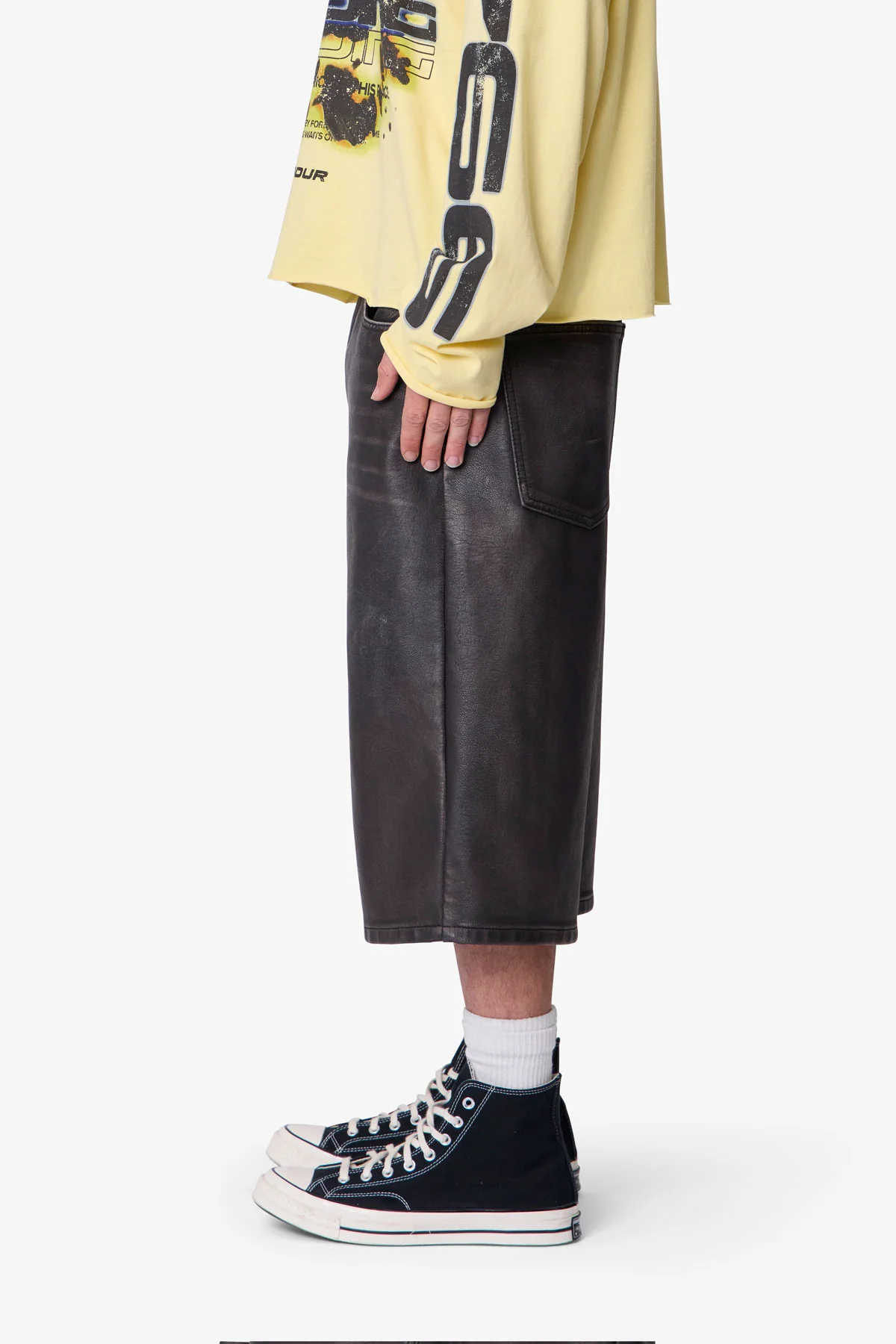 Ultra Baggy Washed Leather Shorts - Black - Image 4