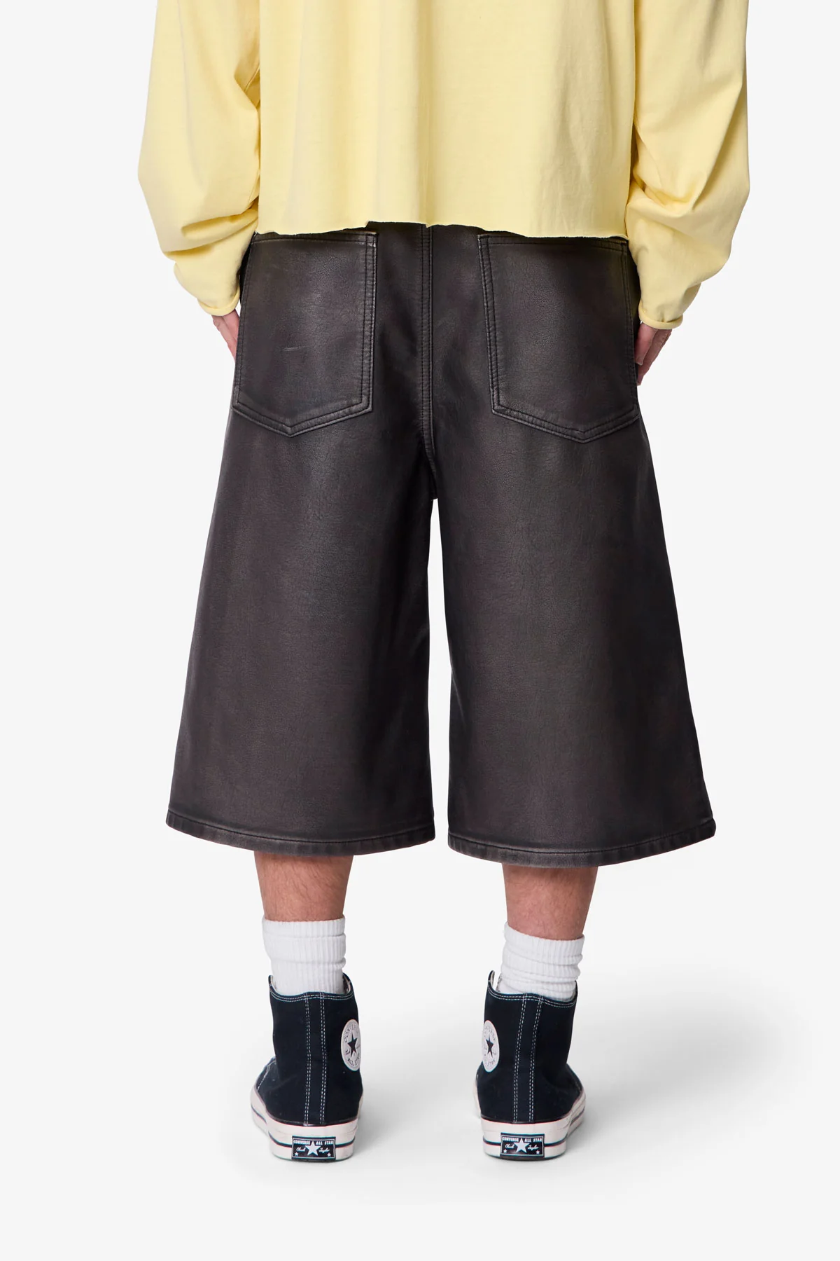 Ultra Baggy Washed Leather Shorts - Black - Image 5