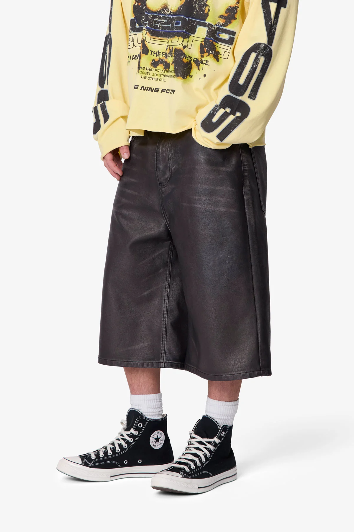 Ultra Baggy Washed Leather Shorts - Black - Image 6