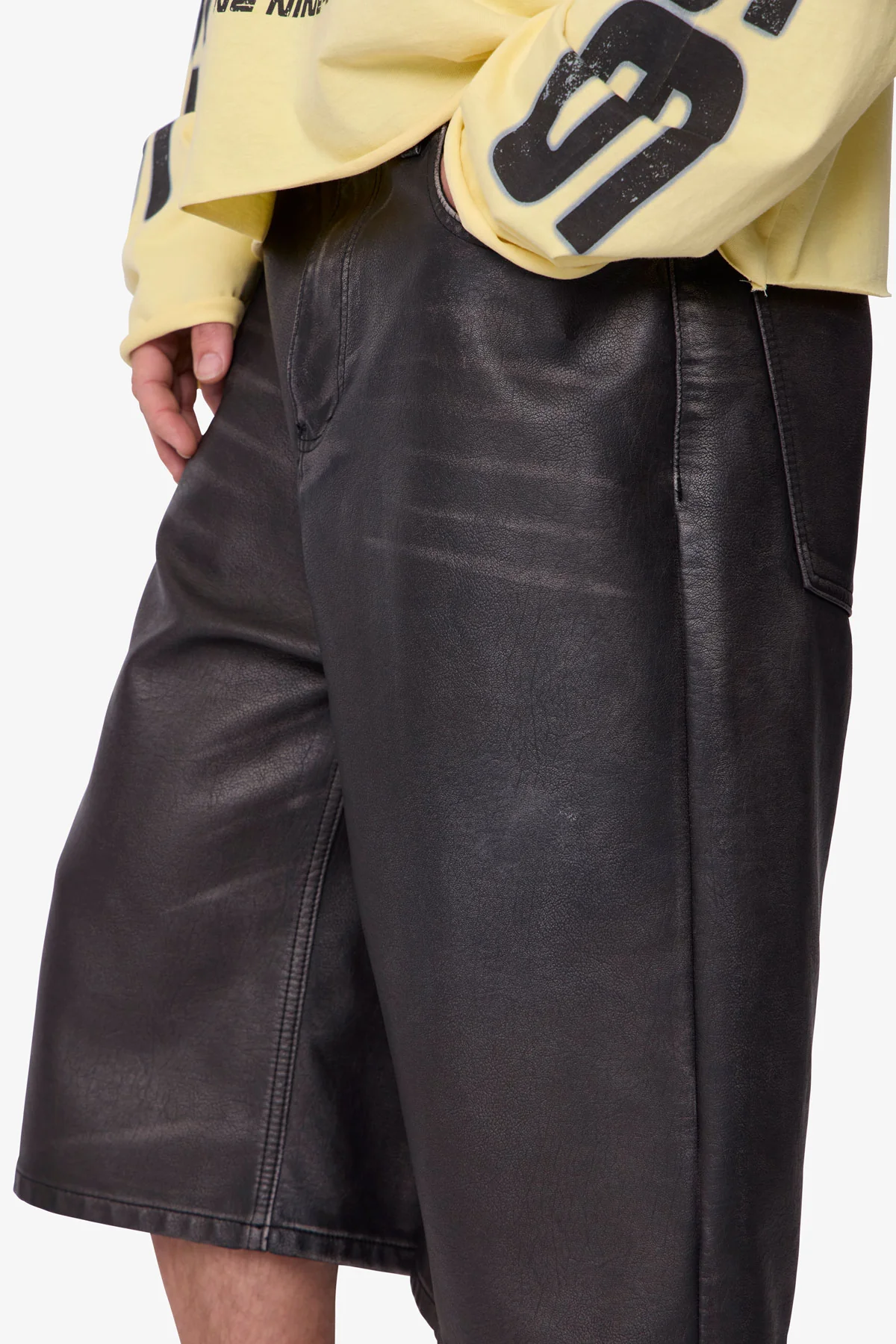 Ultra Baggy Washed Leather Shorts - Black - Image 7