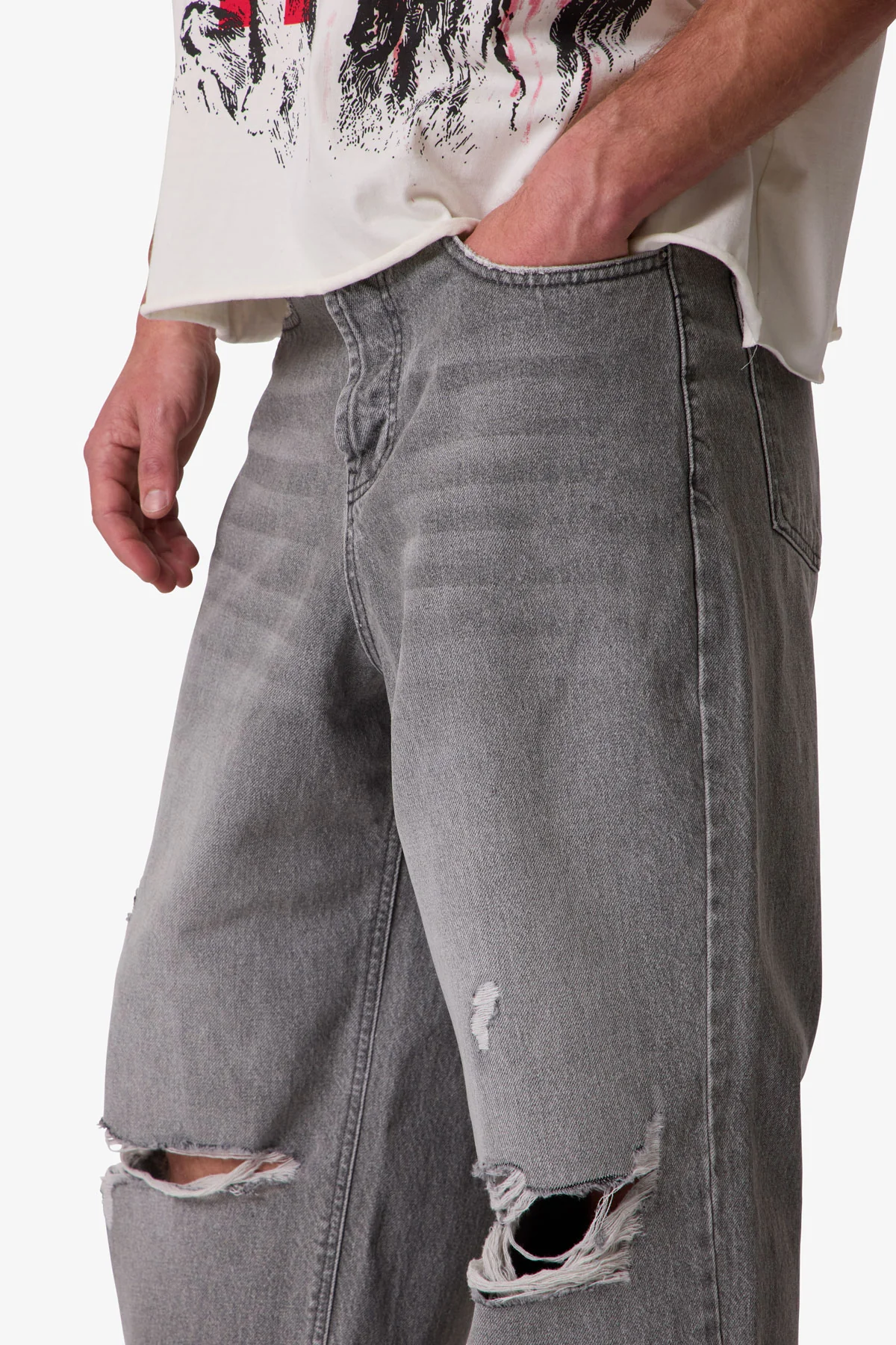 Ultra Baggy Blowout Denim - Washed Grey - Image 7