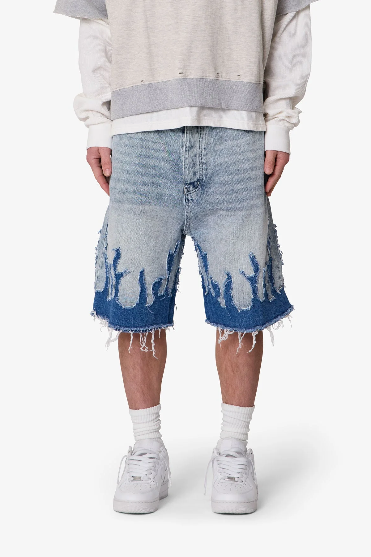 Baggy Flame Denim Shorts - Blue - Image 2