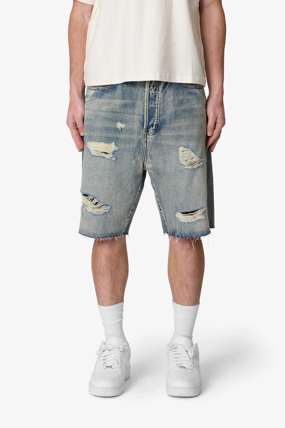 Baggy Ripped Denim Shorts - Vintage Blue - Image 2