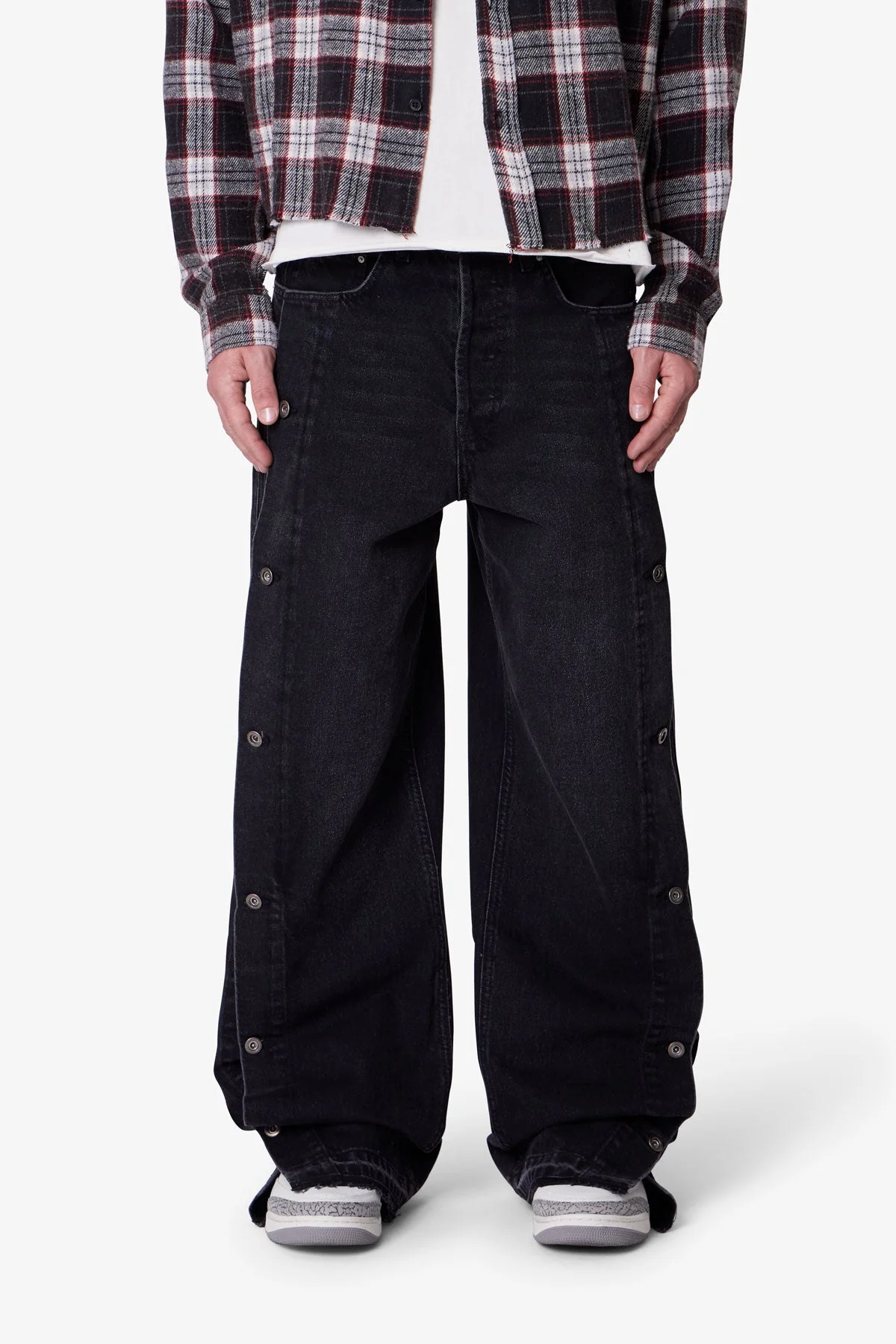 Ultra Baggy Offset Button Denim - Black - Image 2