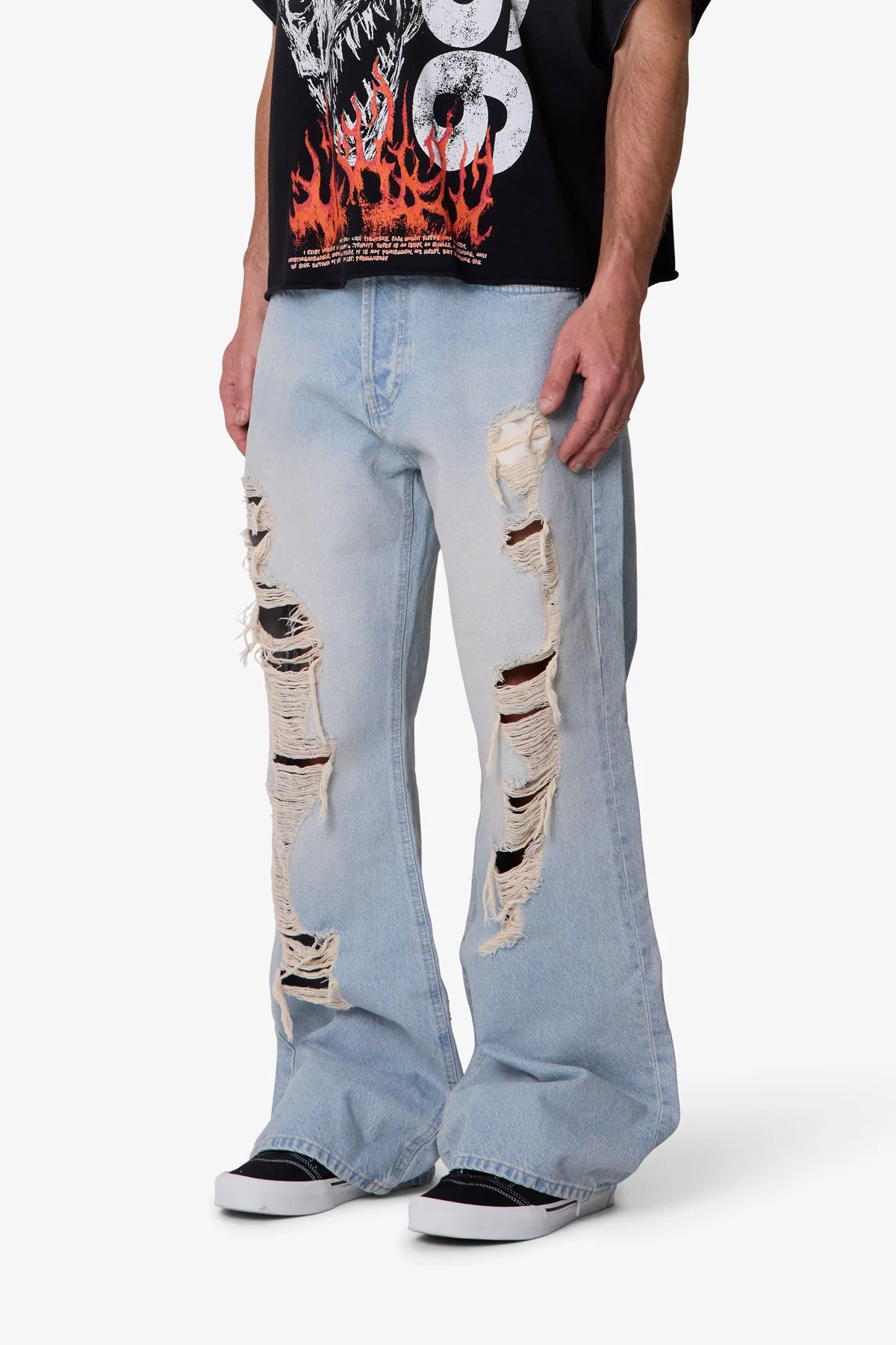Distressed Kick Flare Denim - Blue - Image 3