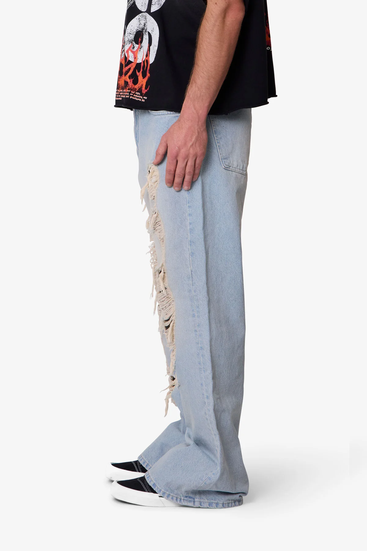 Distressed Kick Flare Denim - Blue - Image 4