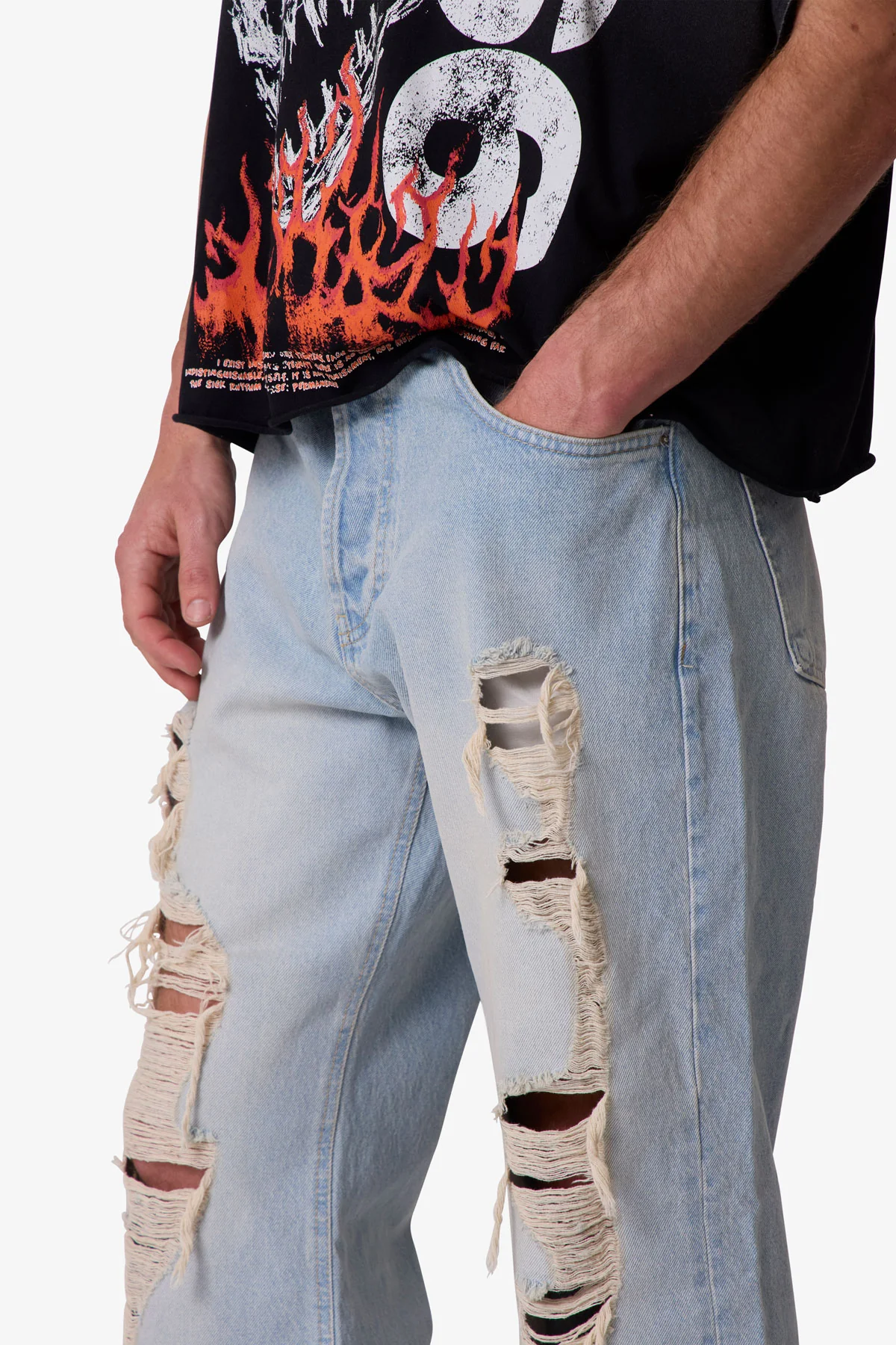 Distressed Kick Flare Denim - Blue - Image 7