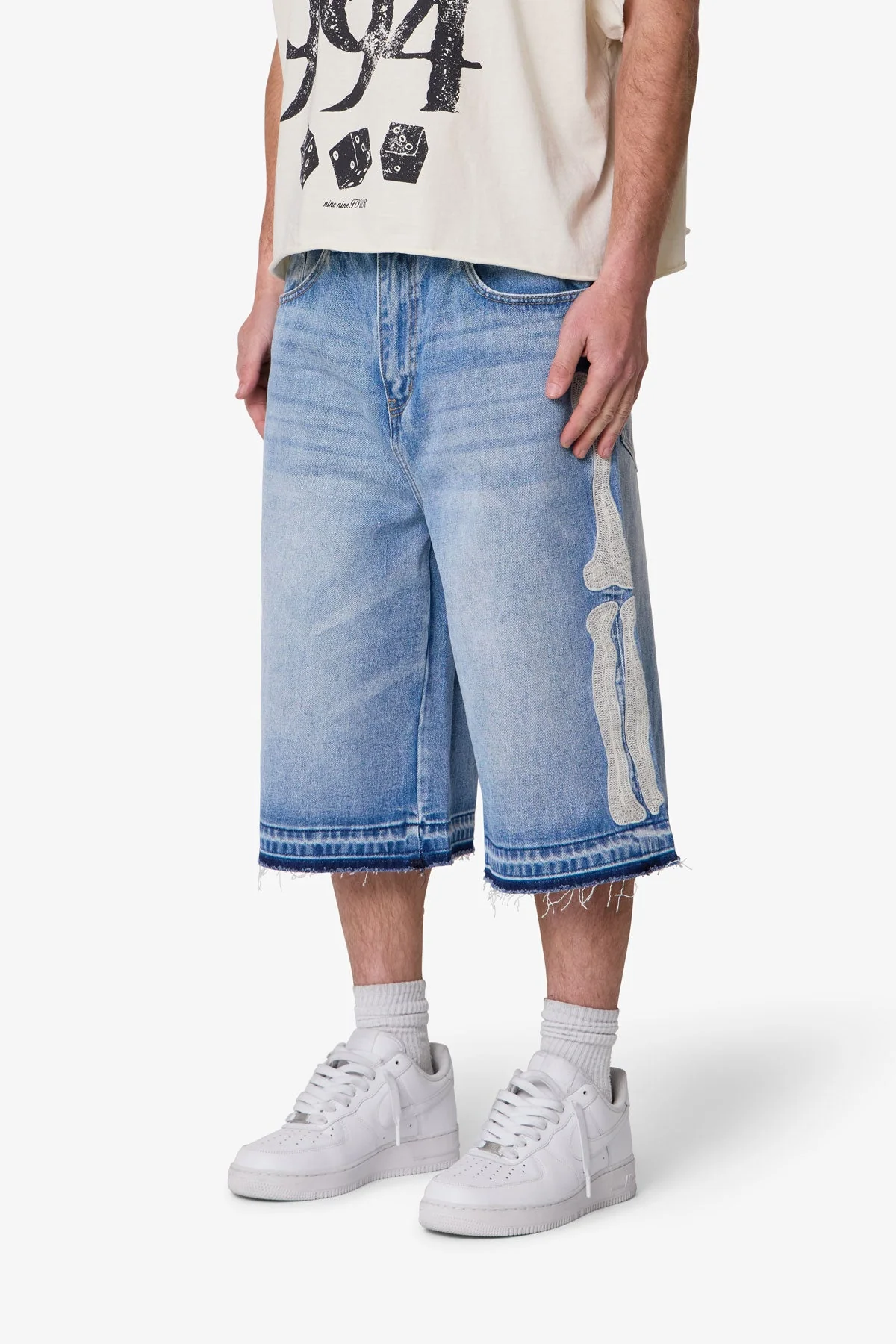 Ultra Baggy Bone Denim Shorts - Blue - Image 3