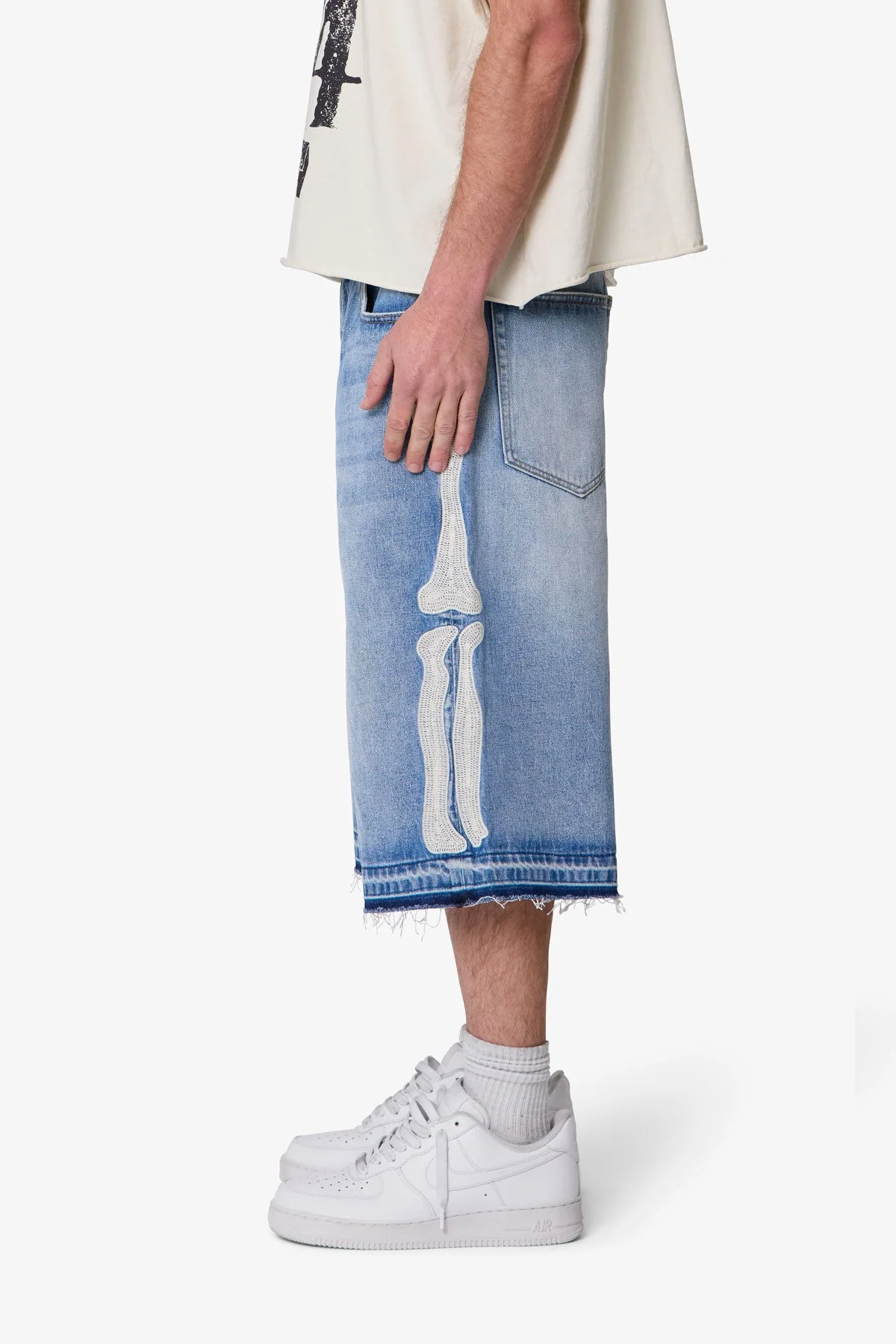 Ultra Baggy Bone Denim Shorts - Blue - Image 4