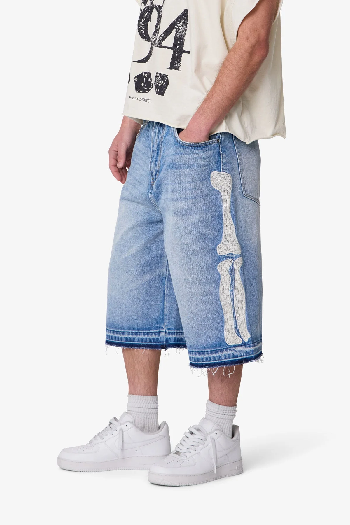Ultra Baggy Bone Denim Shorts - Blue - Image 6