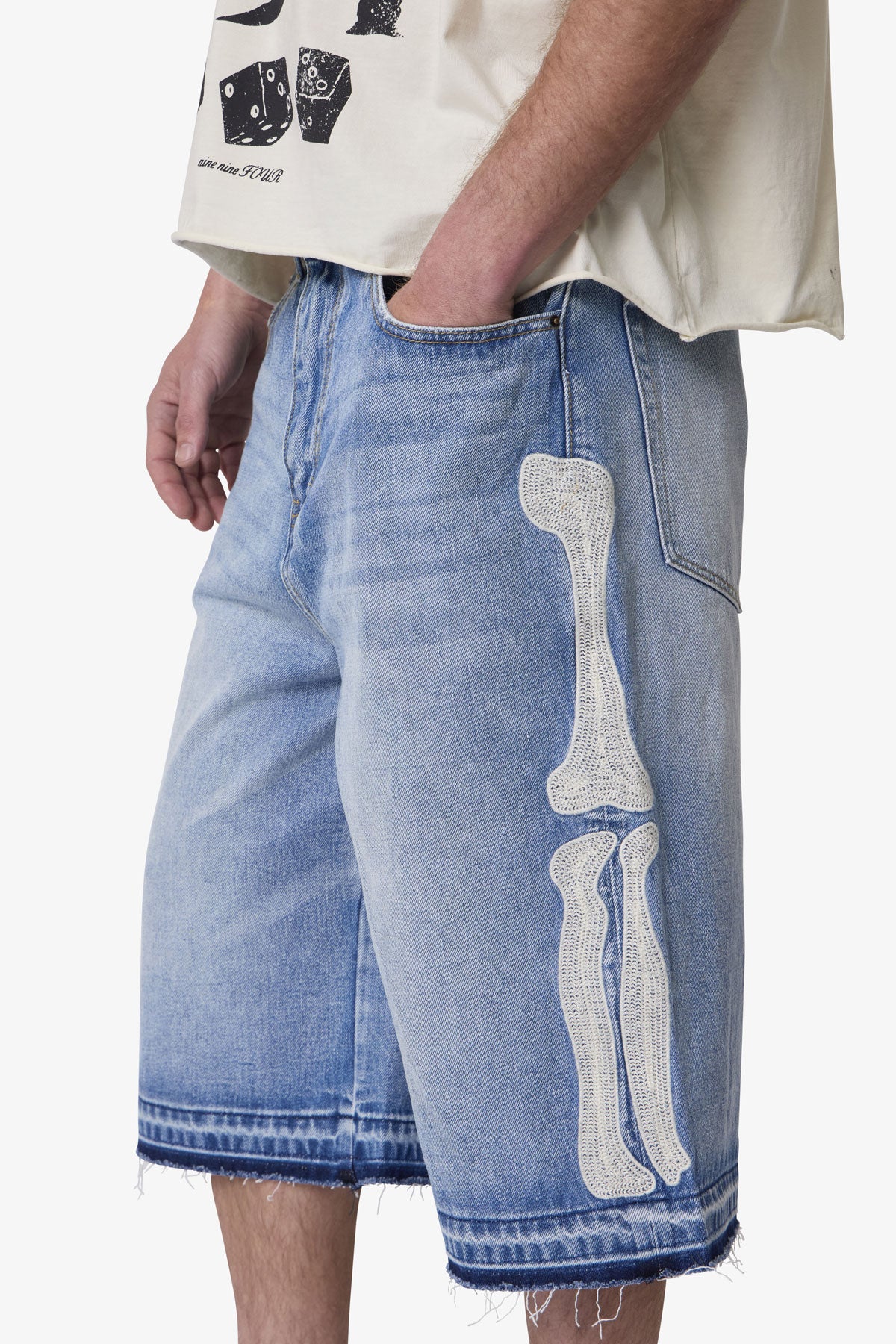 Ultra Baggy Bone Denim Shorts - Blue - Image 7