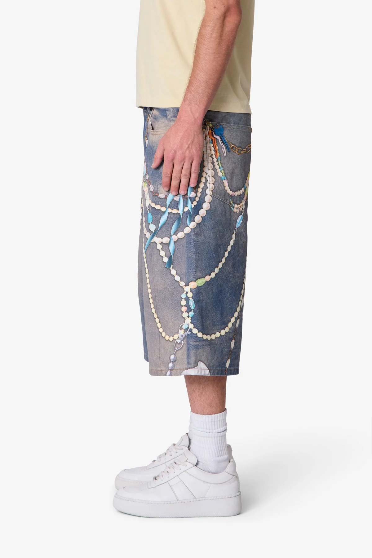 Ultra Baggy Chain Printed Denim Shorts - Light Blue - Image 4