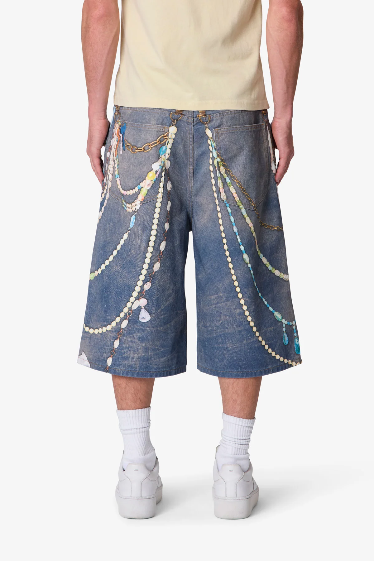 Ultra Baggy Chain Printed Denim Shorts - Light Blue - Image 5