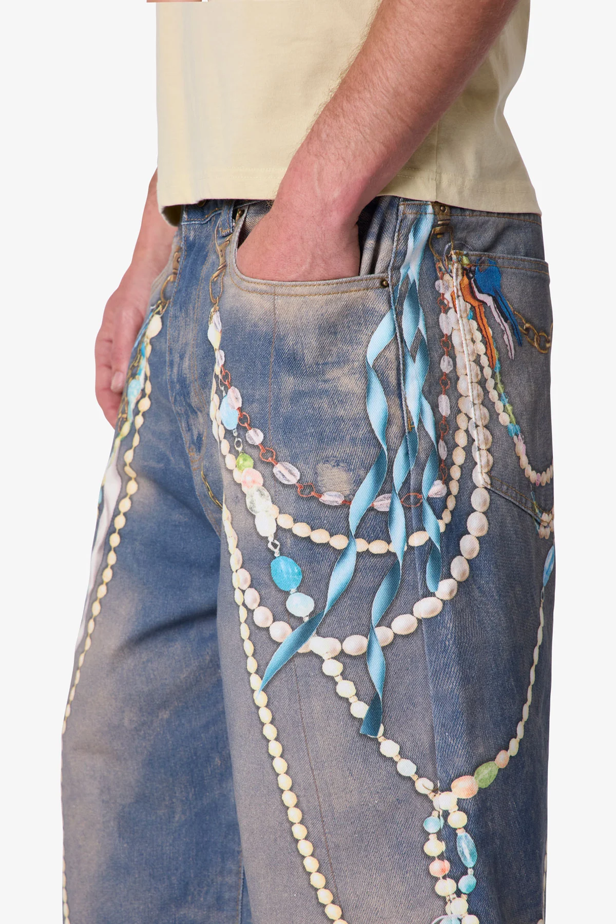 Ultra Baggy Chain Printed Denim Shorts - Light Blue - Image 6