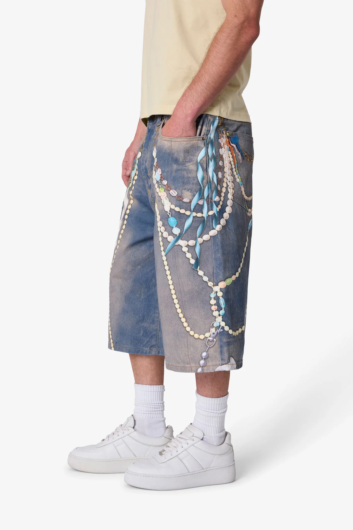Ultra Baggy Chain Printed Denim Shorts - Light Blue - Image 7