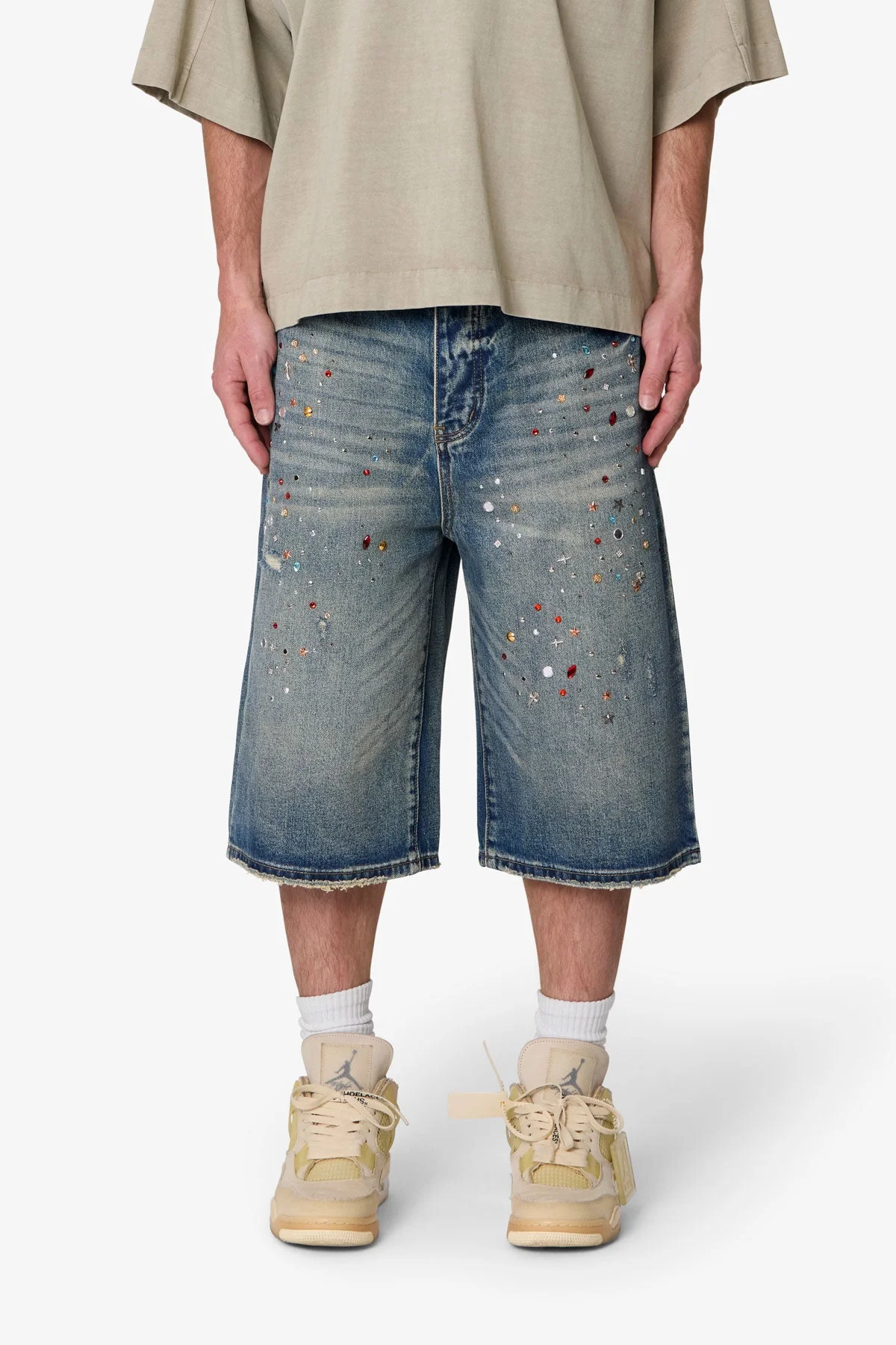 Ultra Baggy Crystal Denim Shorts - Blue - Image 2