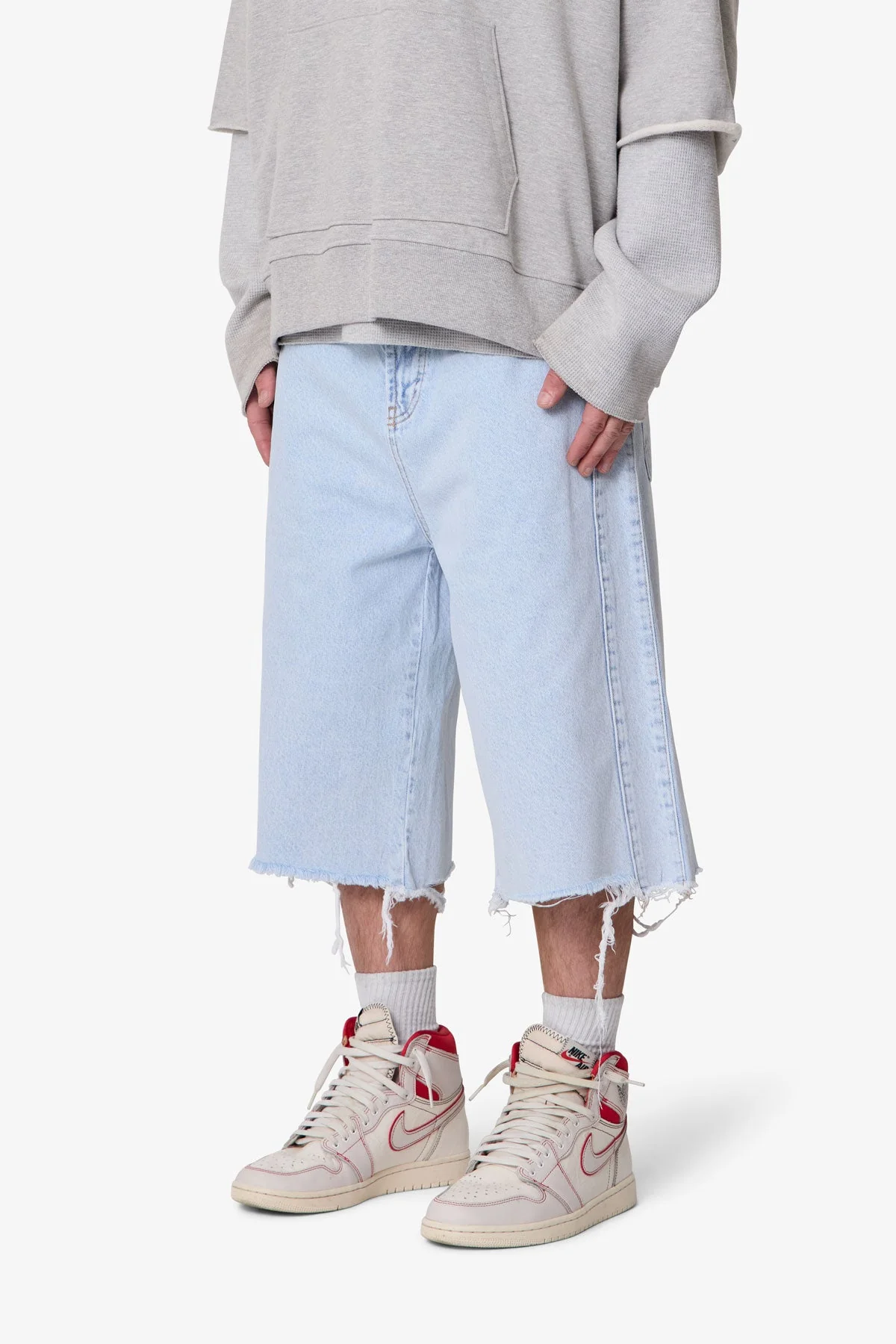 Ultra Baggy Cut Off Denim Shorts - Light Blue - Image 3