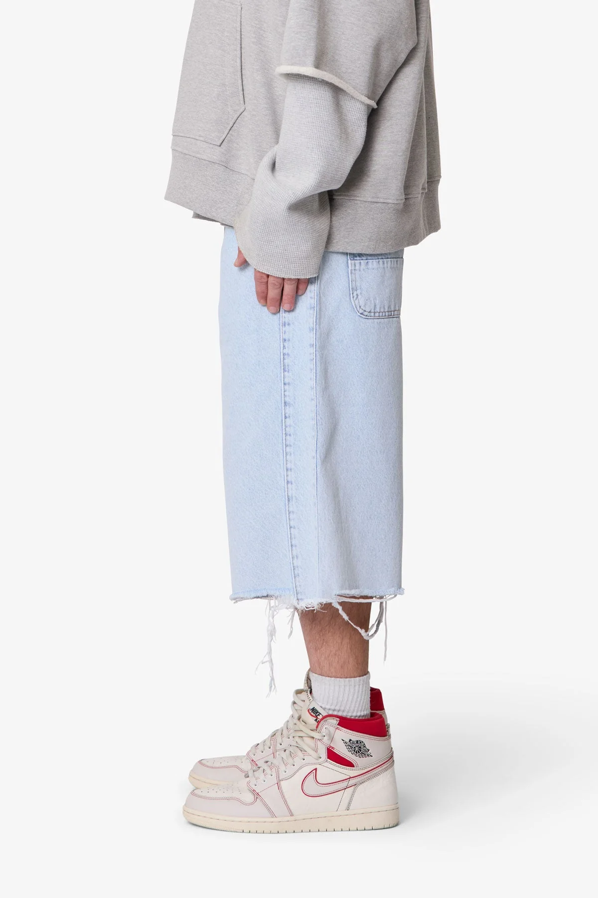 Ultra Baggy Cut Off Denim Shorts - Light Blue - Image 4