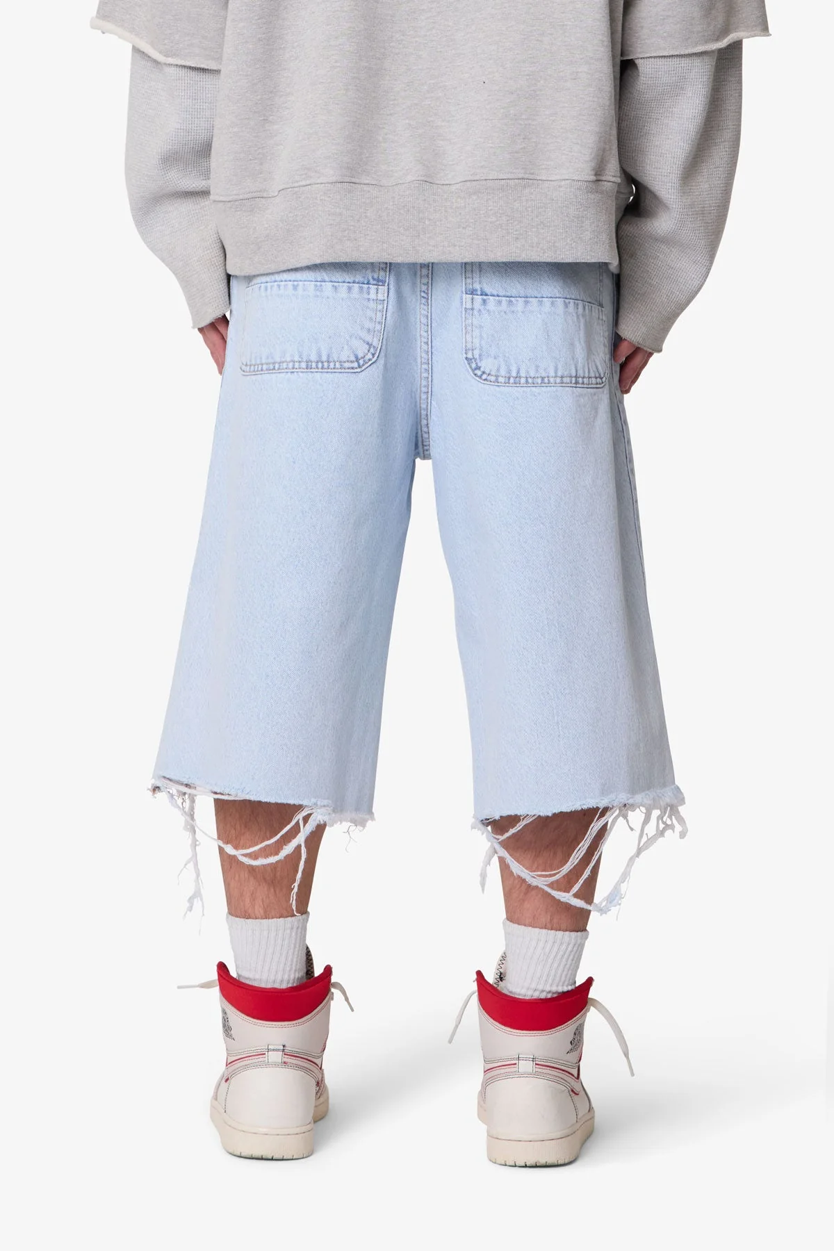 Ultra Baggy Cut Off Denim Shorts - Light Blue - Image 5