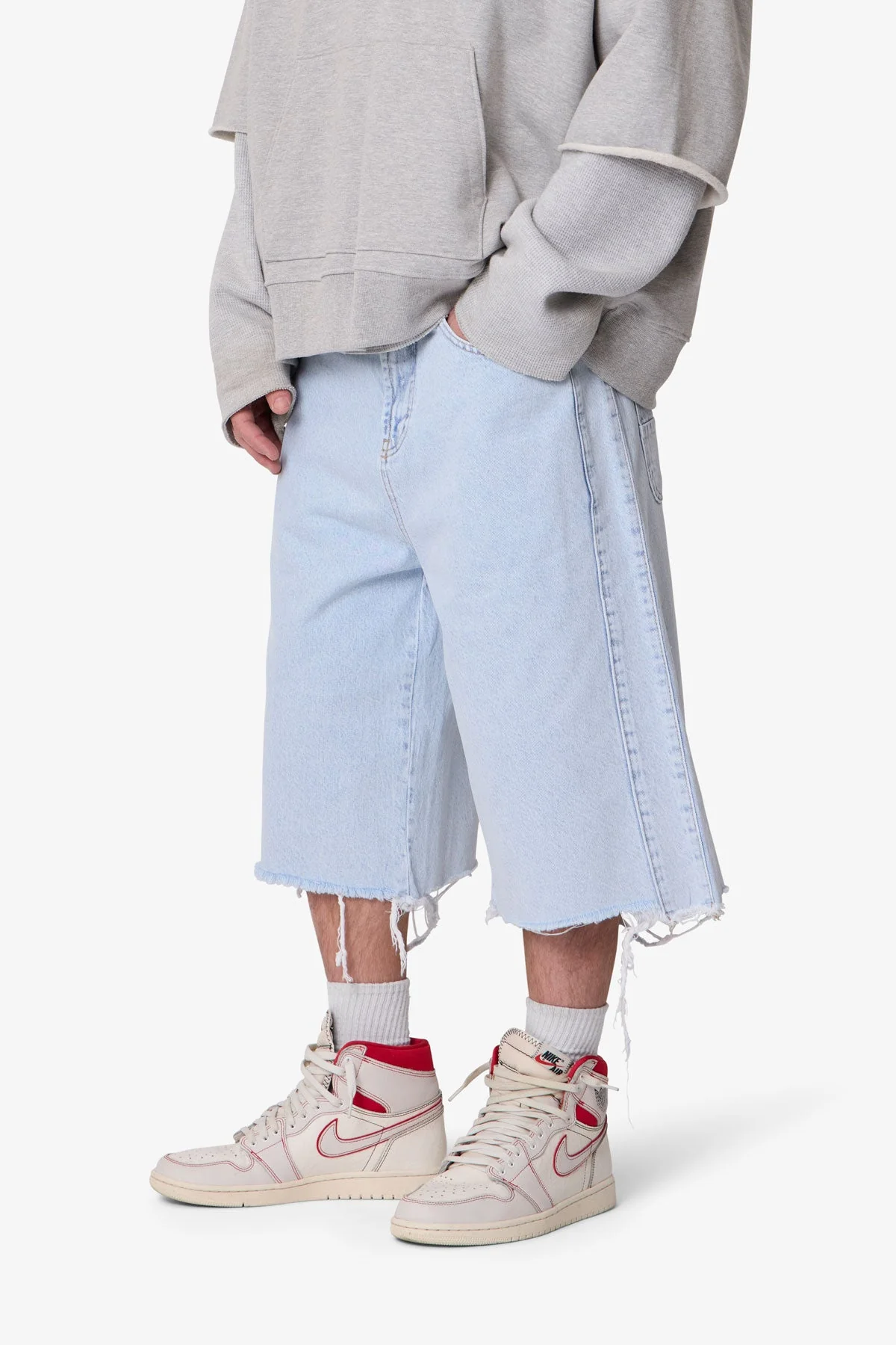 Ultra Baggy Cut Off Denim Shorts - Light Blue - Image 6