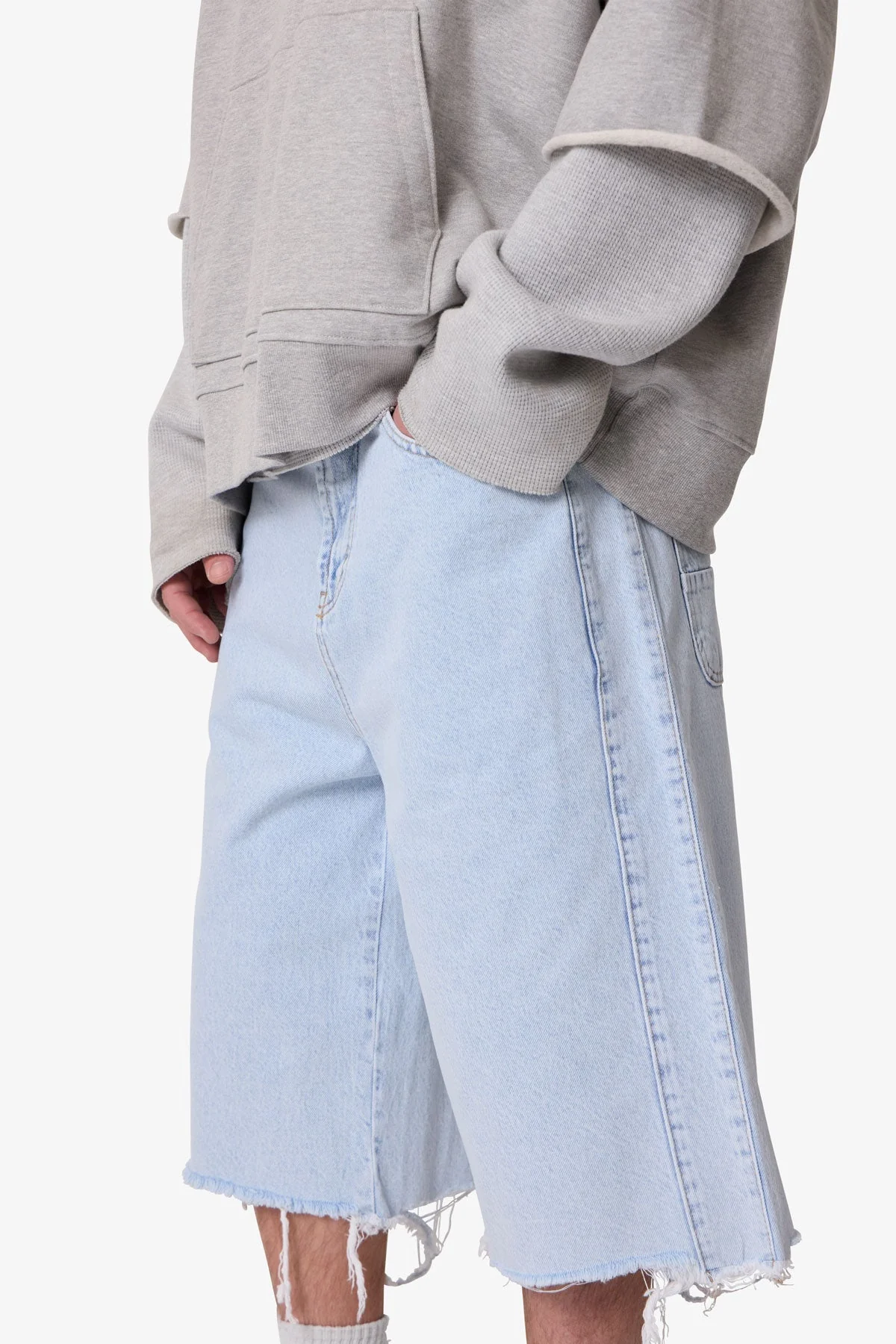 Ultra Baggy Cut Off Denim Shorts - Light Blue - Image 7
