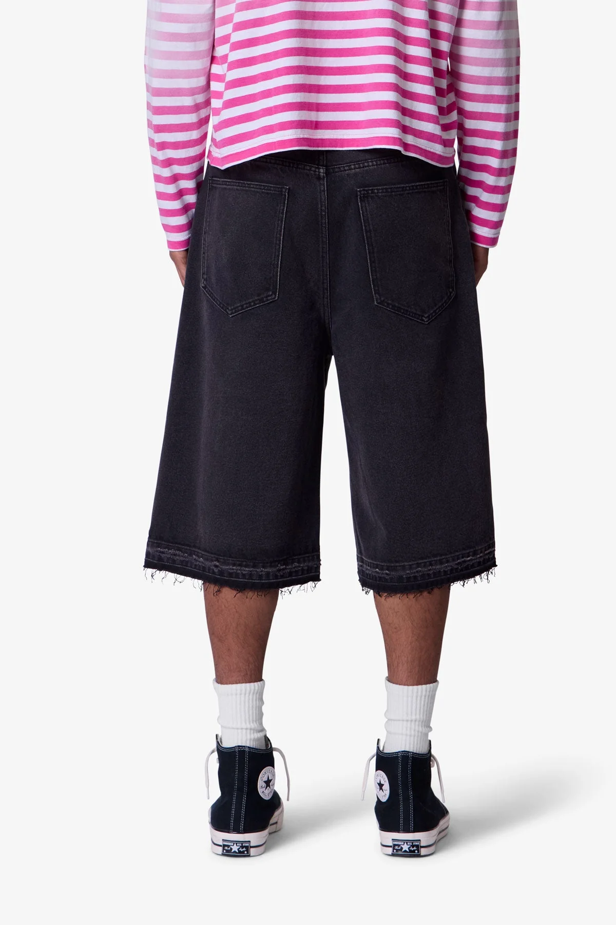 Ultra Baggy Raw Hem Denim Shorts - Washed Black - Image 5