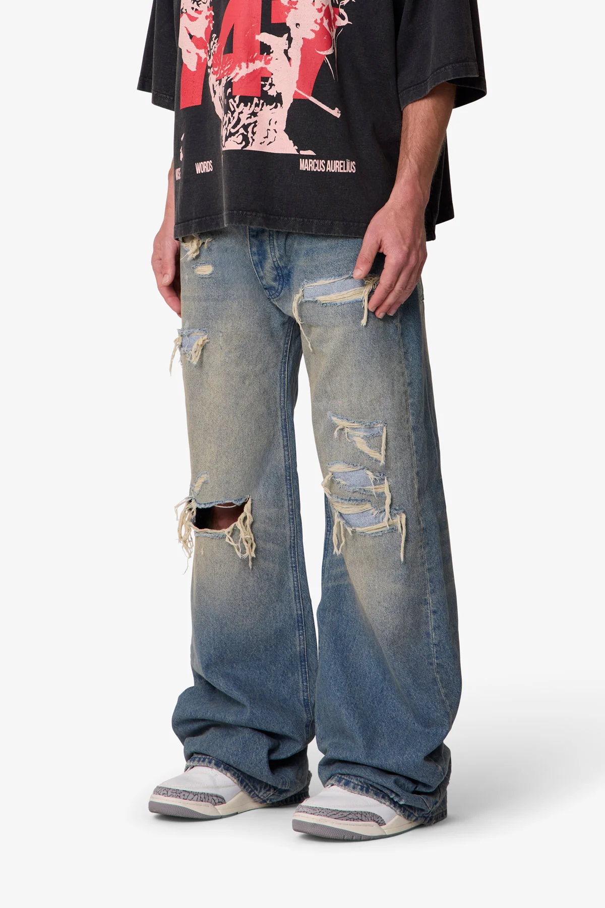 Ultra Wide Distressed Denim - Blue - Image 3