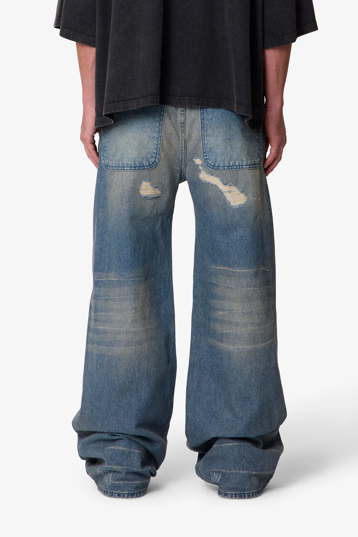Ultra Wide Distressed Denim - Blue - Image 5