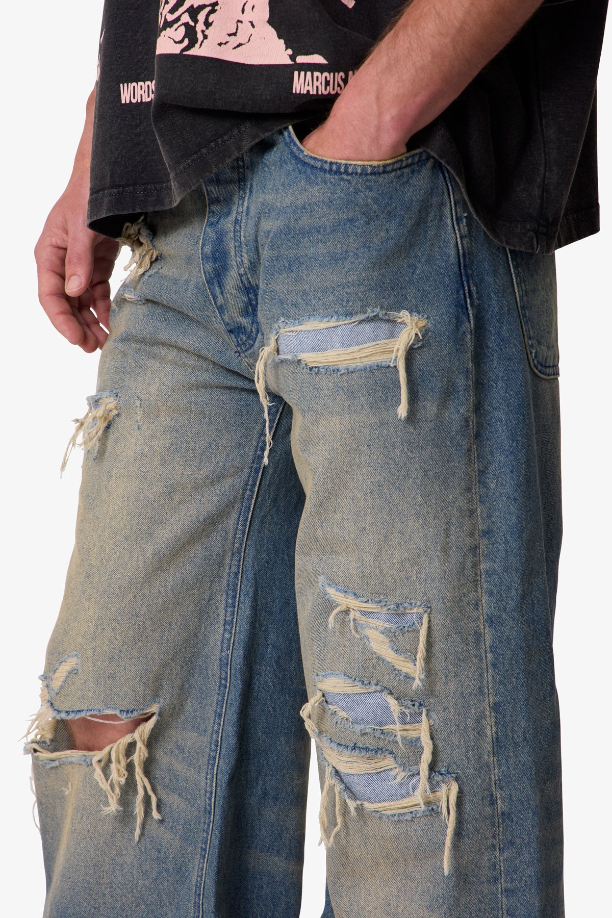Ultra Wide Distressed Denim - Blue - Image 7